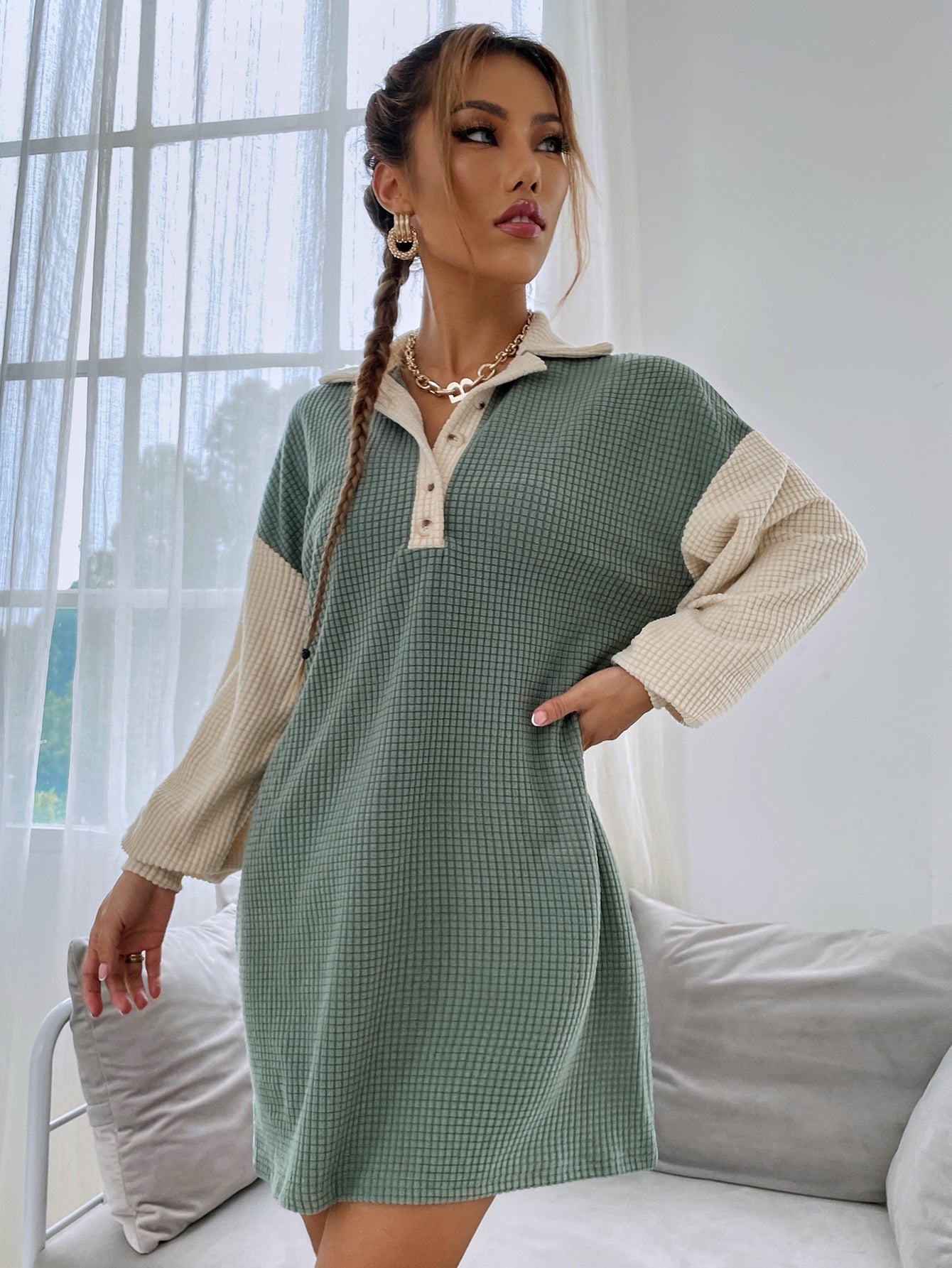 Two Tone Drop Shoulder Dress