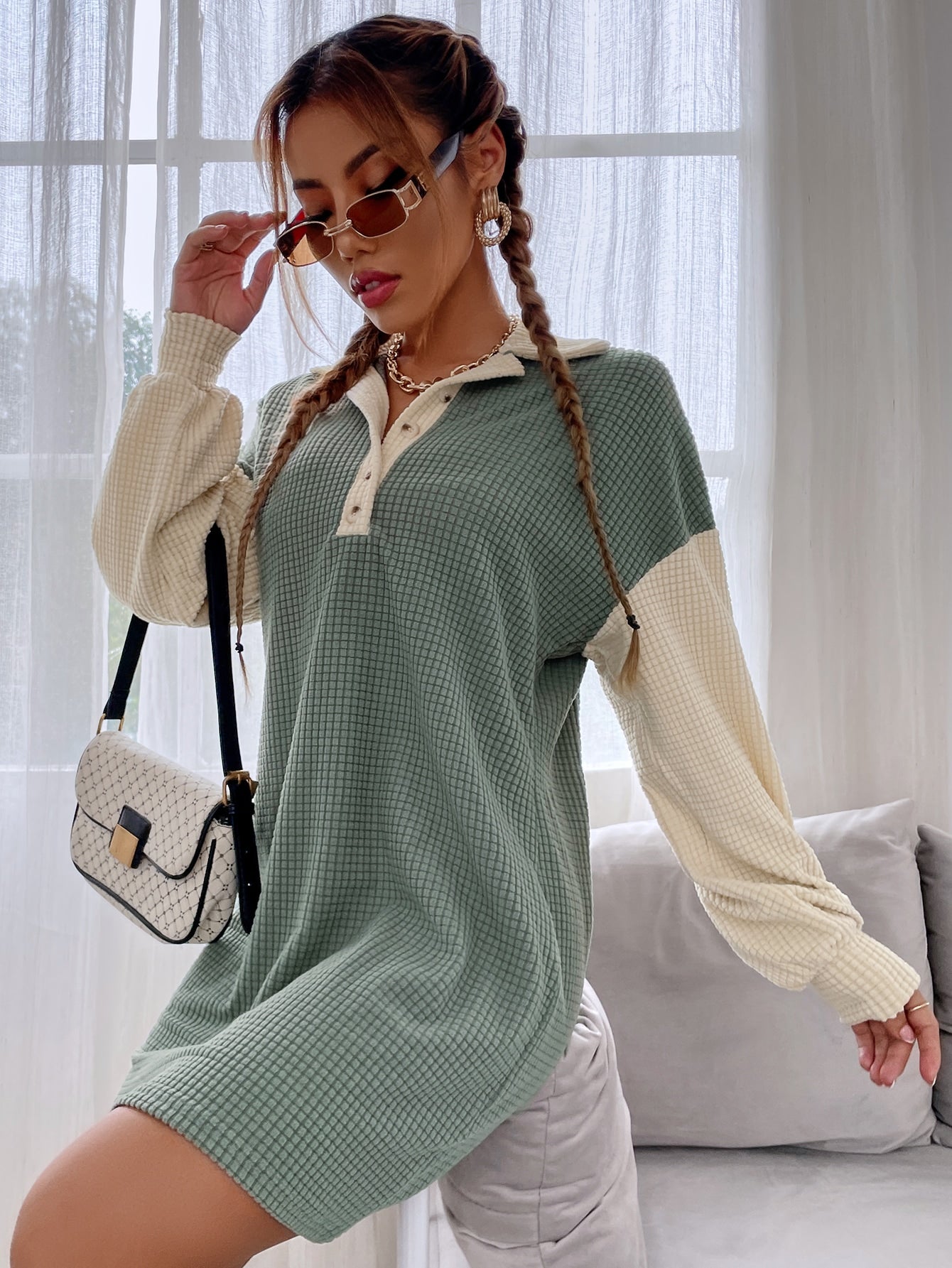 Two Tone Drop Shoulder Dress