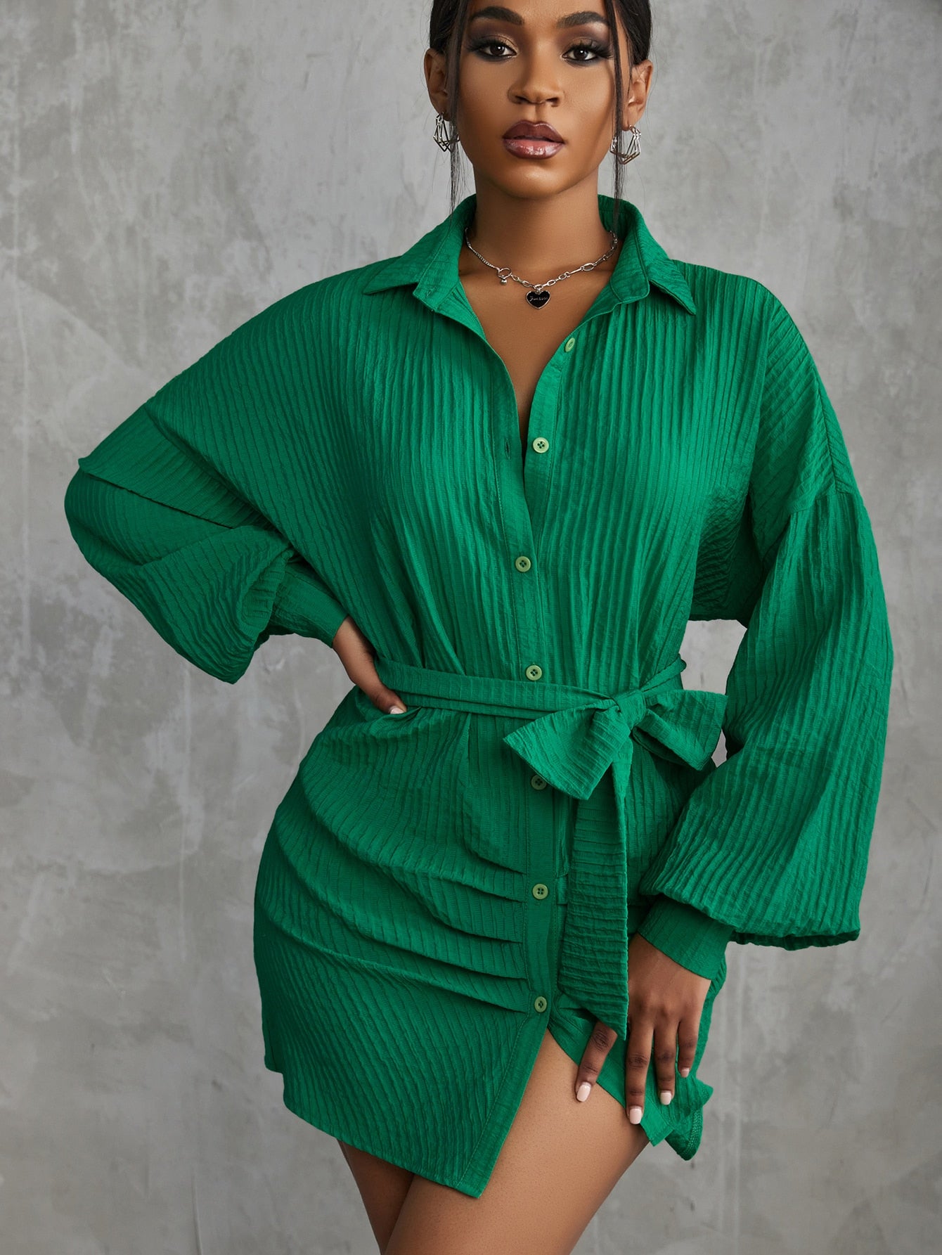 Slayr Drop Shoulder Belted Shirt Dress