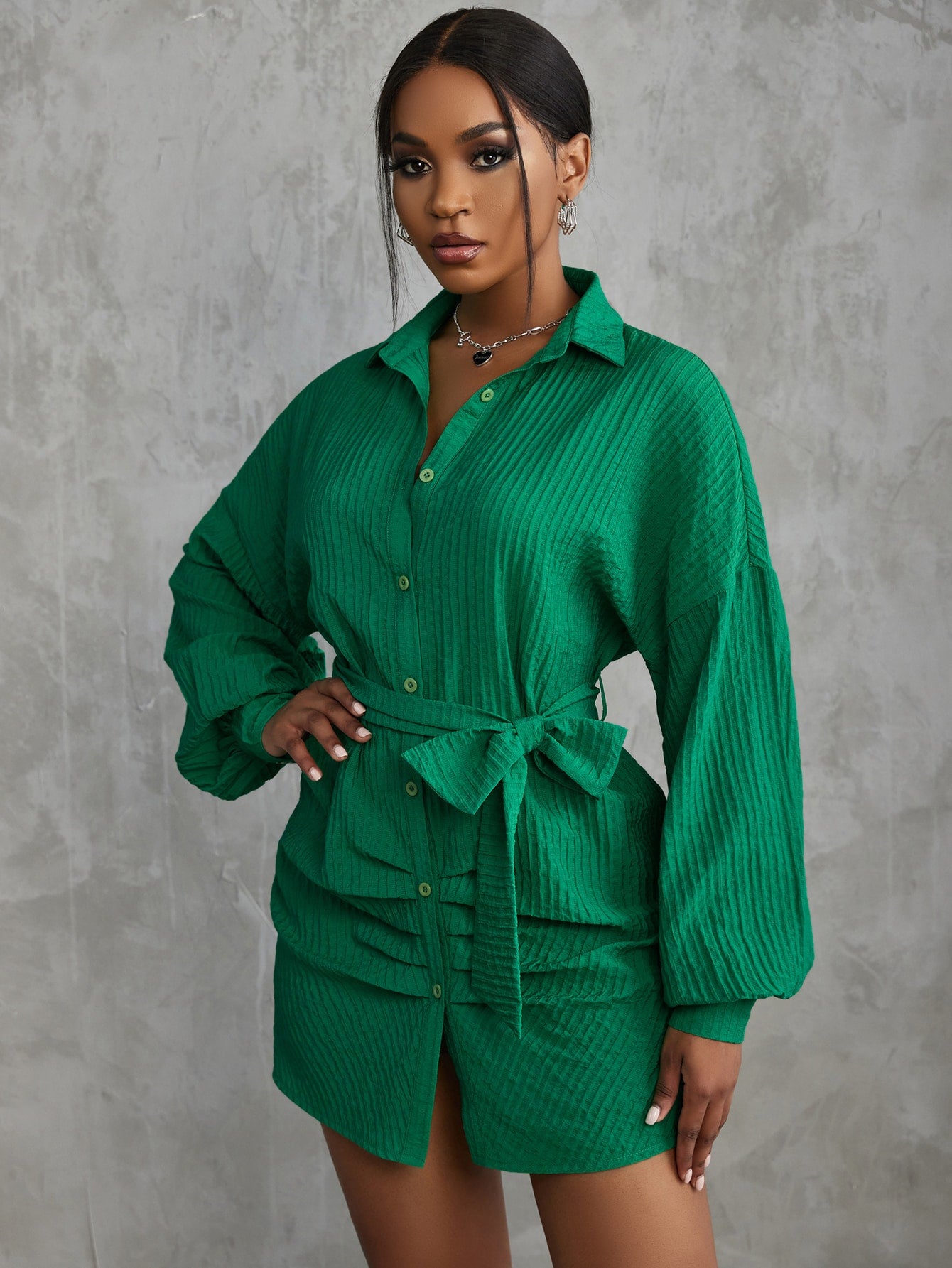 Slayr Drop Shoulder Belted Shirt Dress