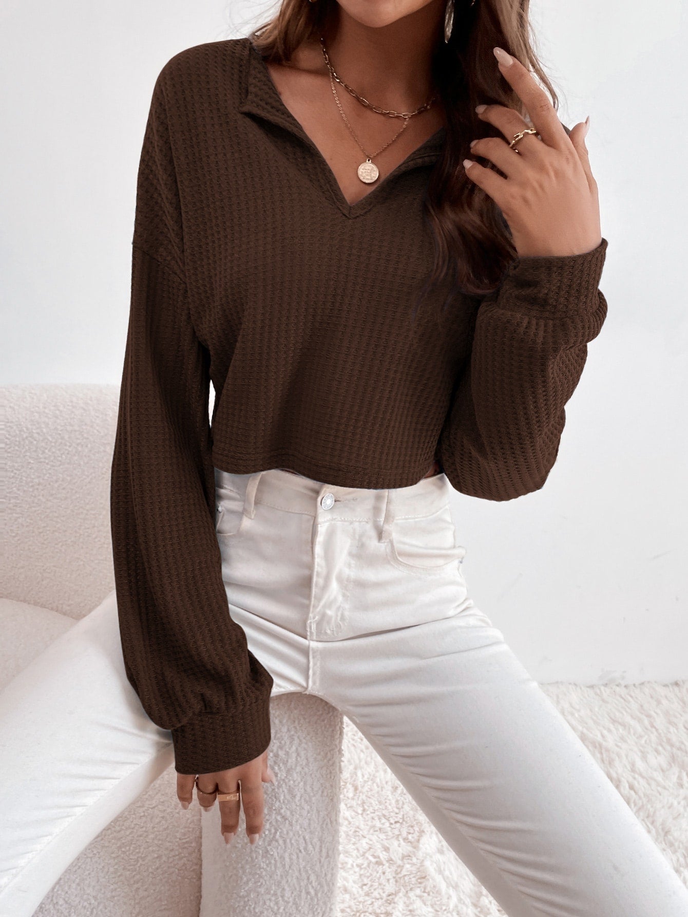 Essnce Drop Shoulder Waffle Knit Tee