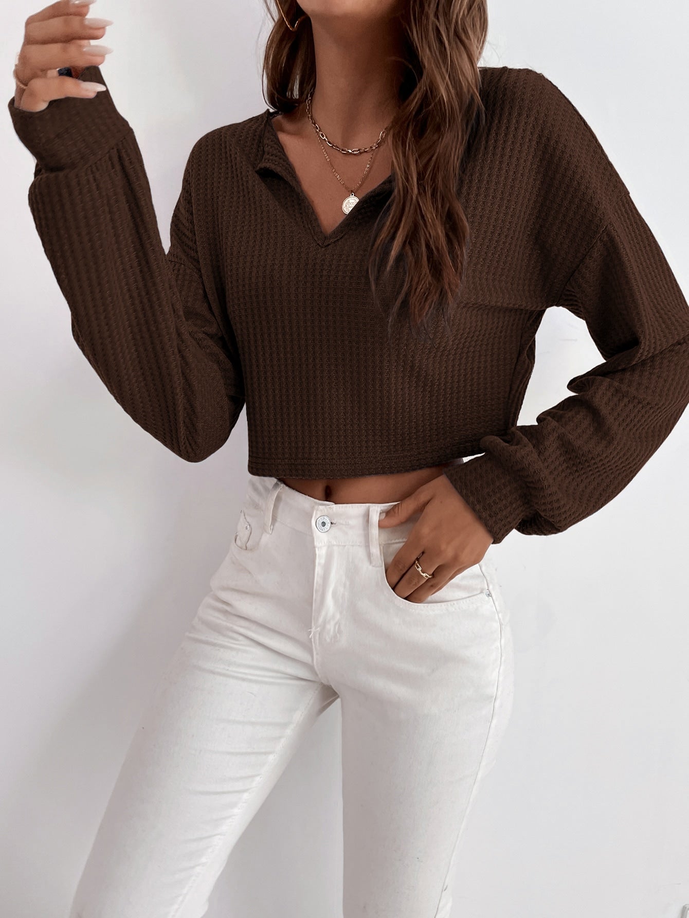 Essnce Drop Shoulder Waffle Knit Tee