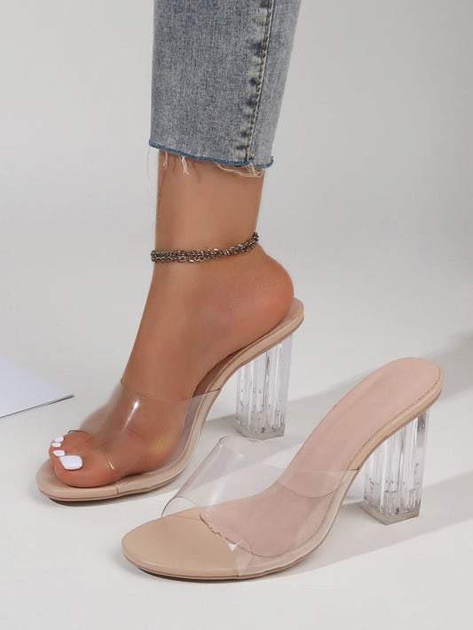 Women Clear Chunky Mule Sandals, Fashion Summer Heeled Sandals