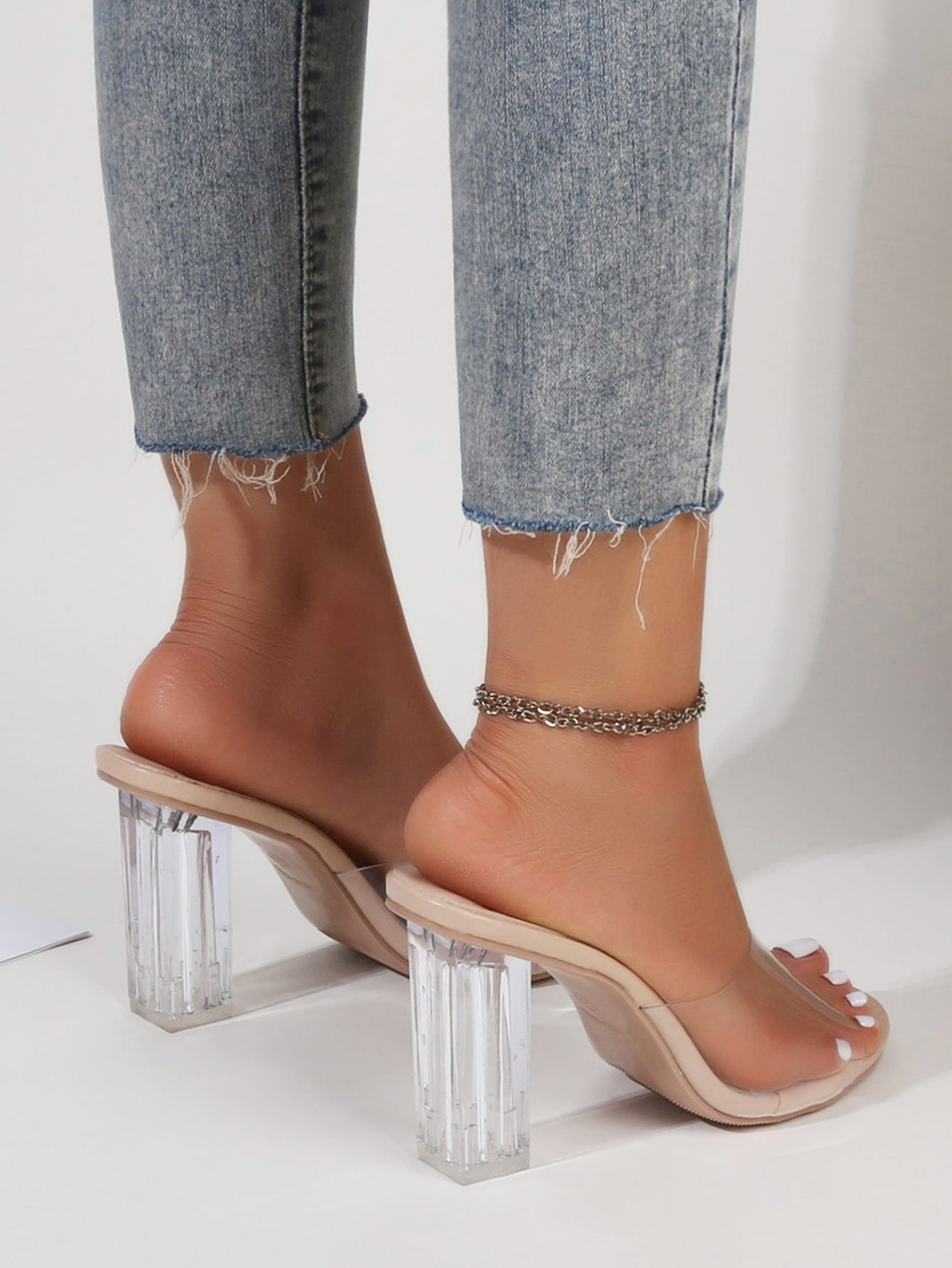 Women Clear Chunky Mule Sandals, Fashion Summer Heeled Sandals