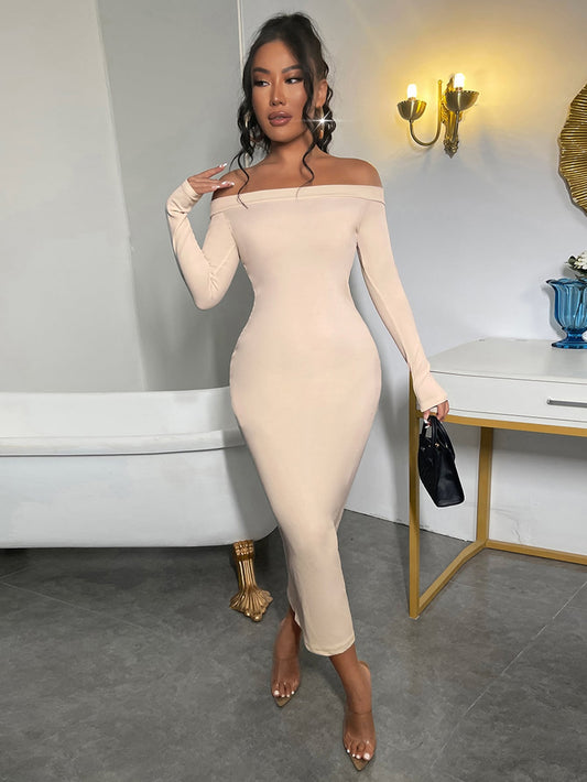 SXY Solid Off Shoulder Bodycon Dress