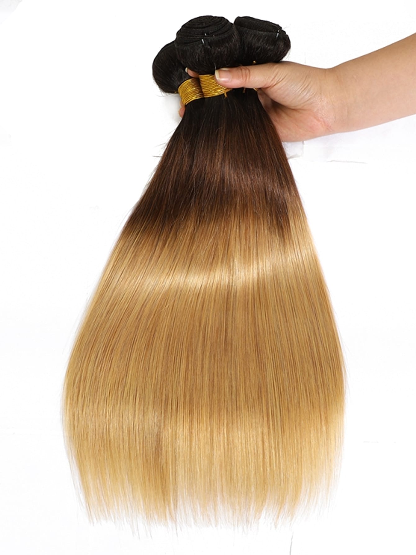 Ombre 3 Color 1B/4/27# Straight Virgin Human Hair Weave Bundles Smooth and Shiny Ombre Three Tone Color Hair Weft 100g