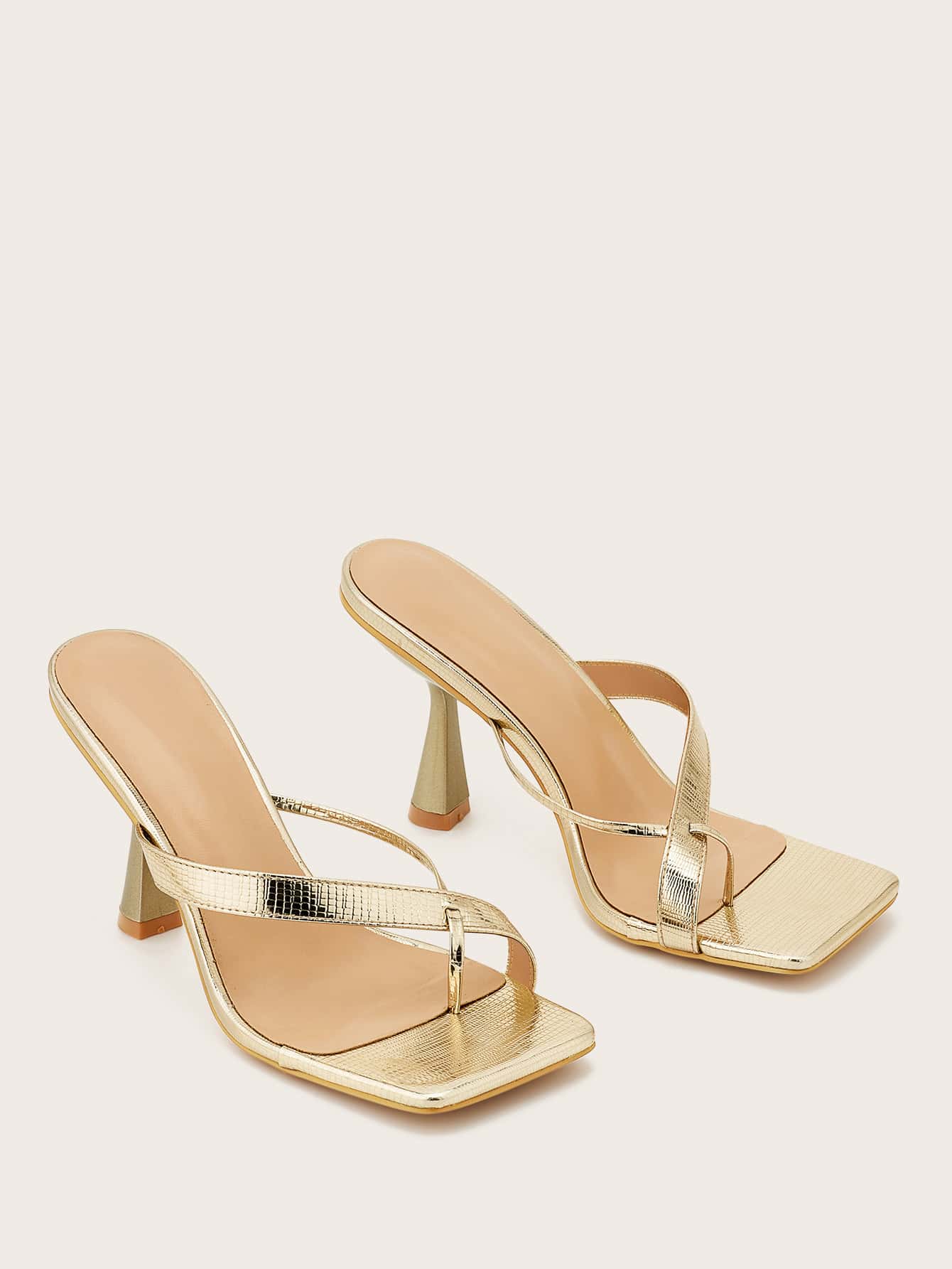 Women Minimalist Pyramid Heeled Thong Sandals, Fashion Summer Heeled Sandals