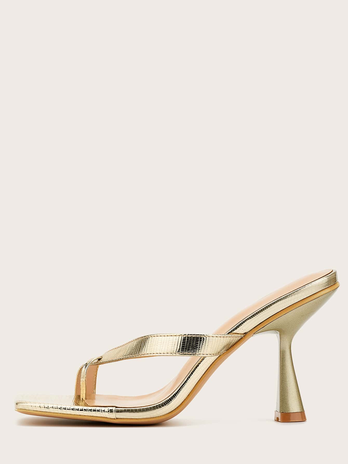 Women Minimalist Pyramid Heeled Thong Sandals, Fashion Summer Heeled Sandals