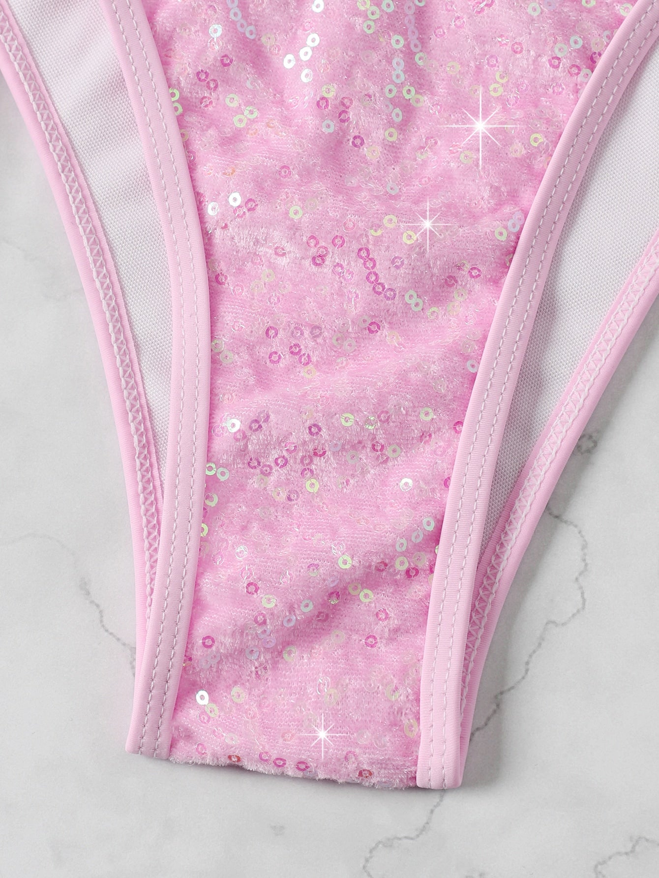 Swim SXY Sparkly Sequin Bikini Set Micro Triangle Bra & Thong Bottom 2 Piece Bathing Suit