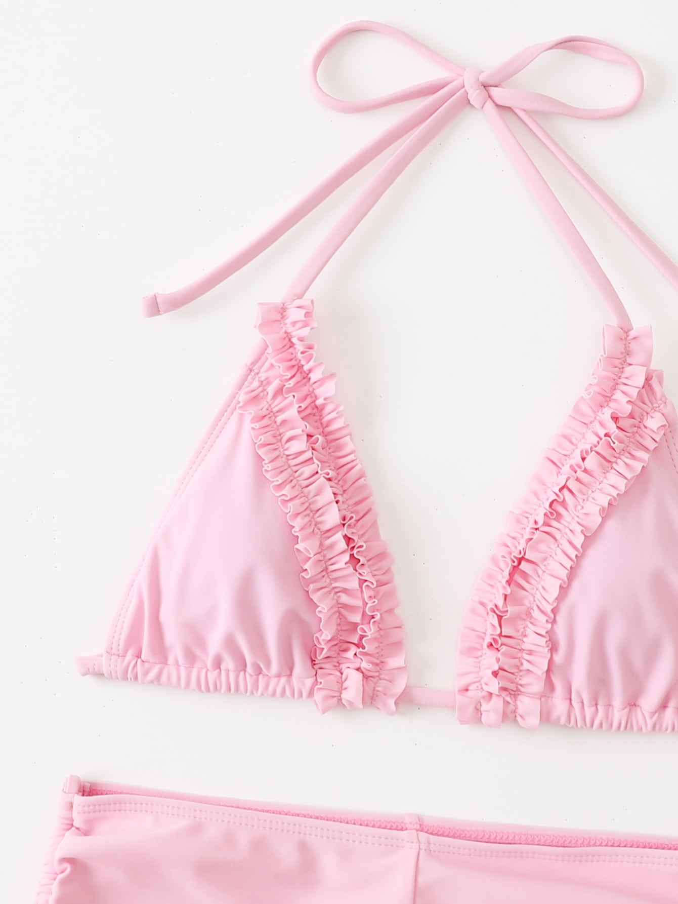 Swim Mod Frill Trim Drawstring Halter Micro Triangle Bikini Swimsuit