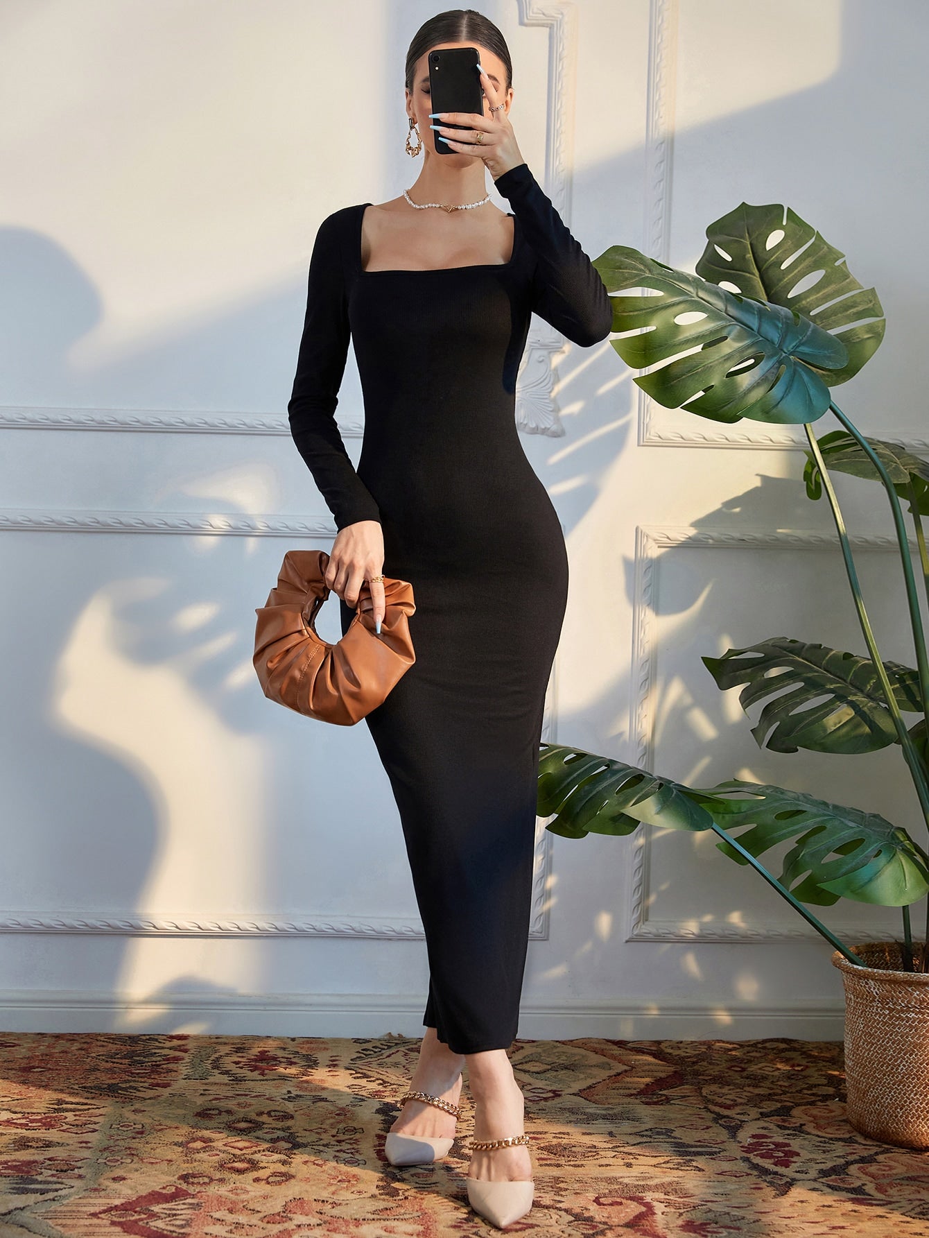 Modely Square Neck Split Back Bodycon Dress