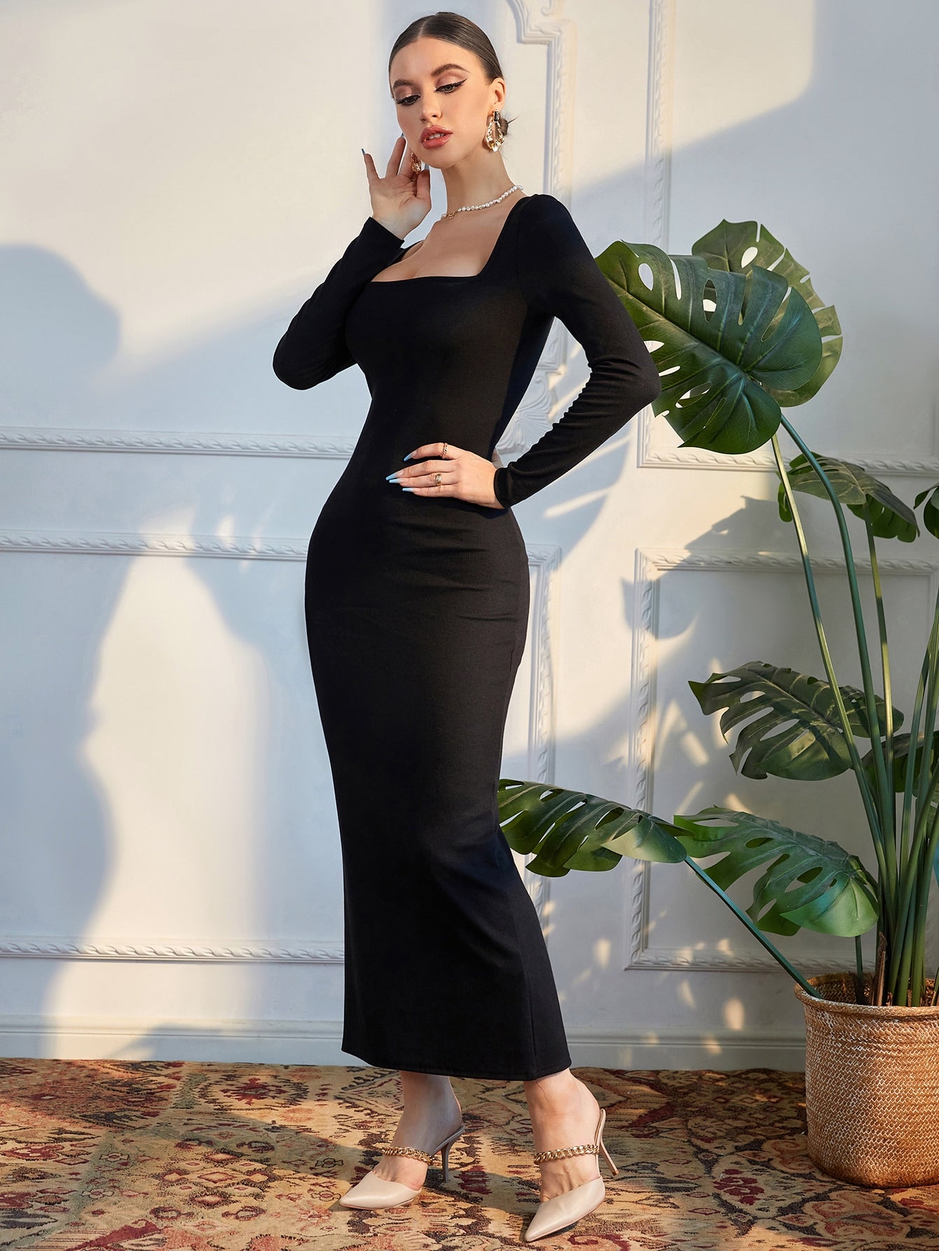 Modely Square Neck Split Back Bodycon Dress