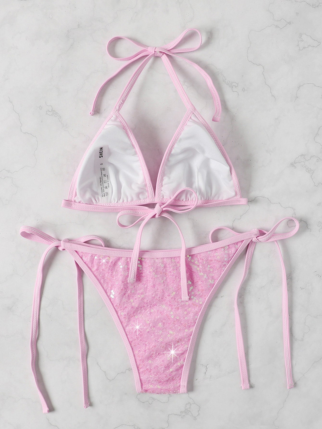 Swim SXY Sparkly Sequin Bikini Set Micro Triangle Bra & Thong Bottom 2 Piece Bathing Suit