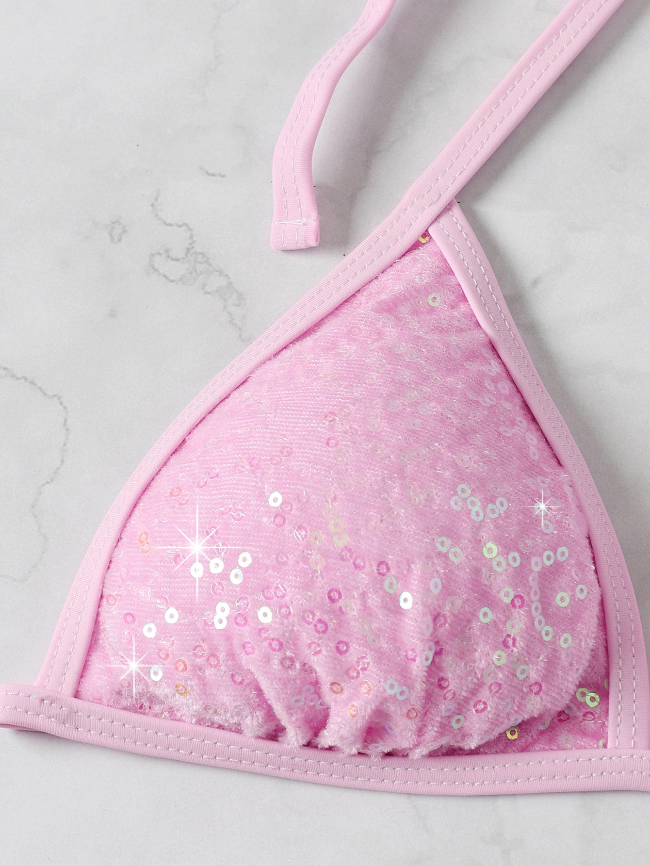 Swim SXY Sparkly Sequin Bikini Set Micro Triangle Bra & Thong Bottom 2 Piece Bathing Suit