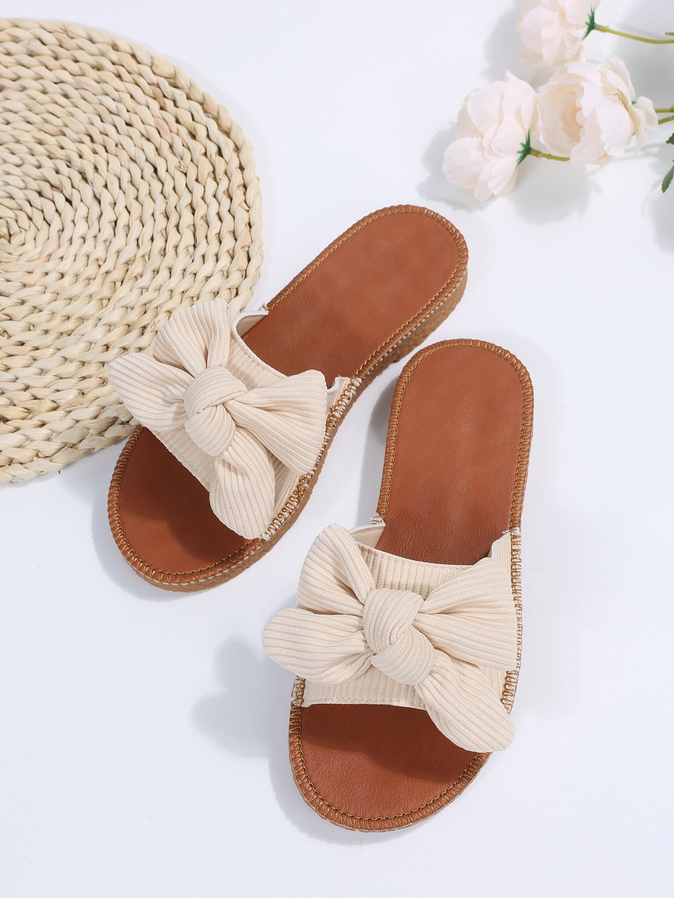 Women Bow Decor Slide Sandals, Fashion Summer Flat Sandals