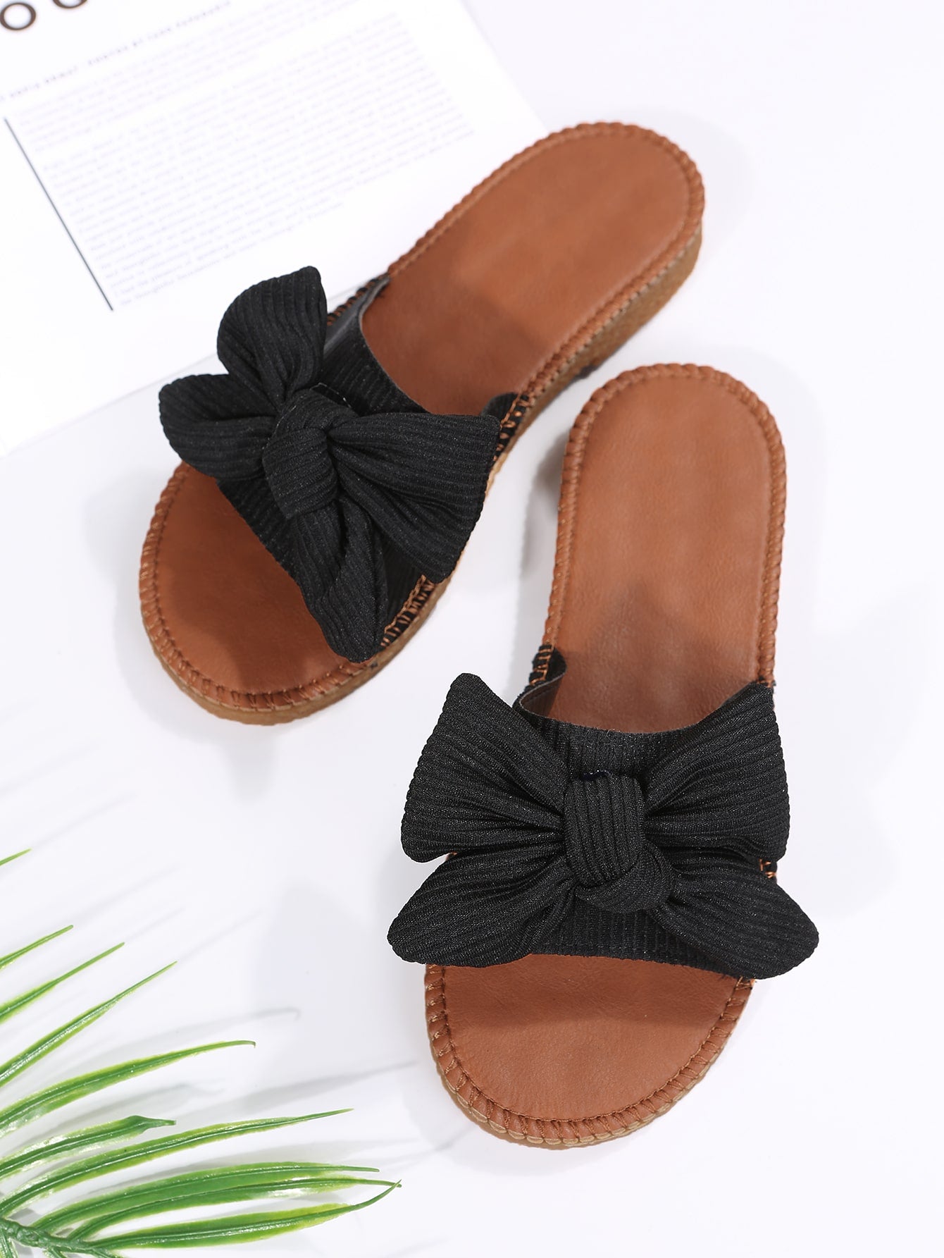 Women Bow Decor Slide Sandals, Fashion Summer Flat Sandals