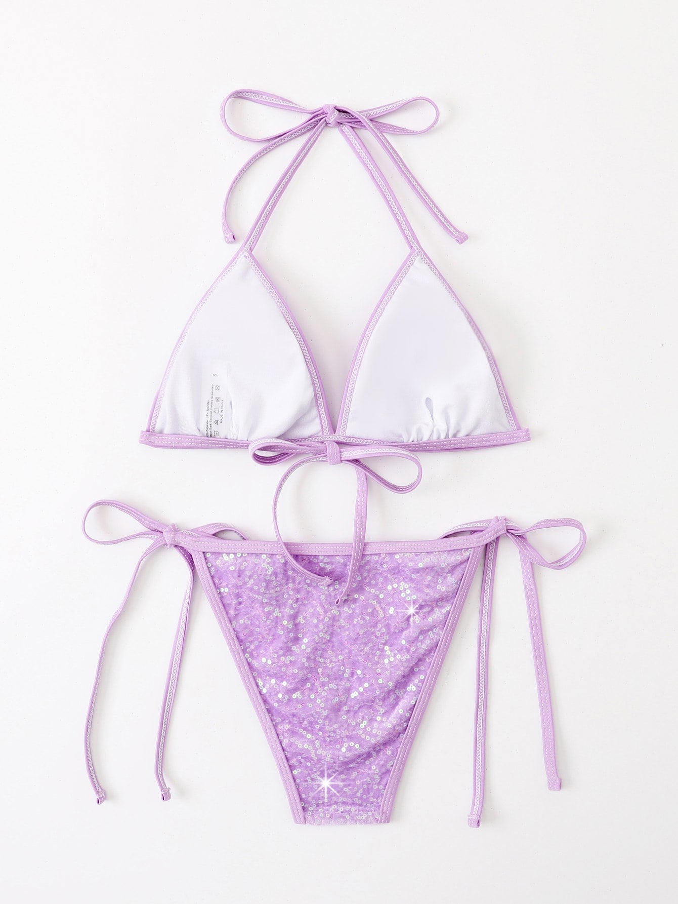 Swim SXY Sparkly Sequin Bikini Set Micro Triangle Bra & Thong Bottom 2 Piece Bathing Suit