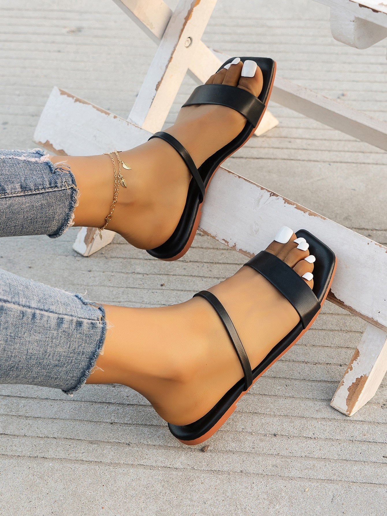 Women Minimalist Double Strap Slide Sandals