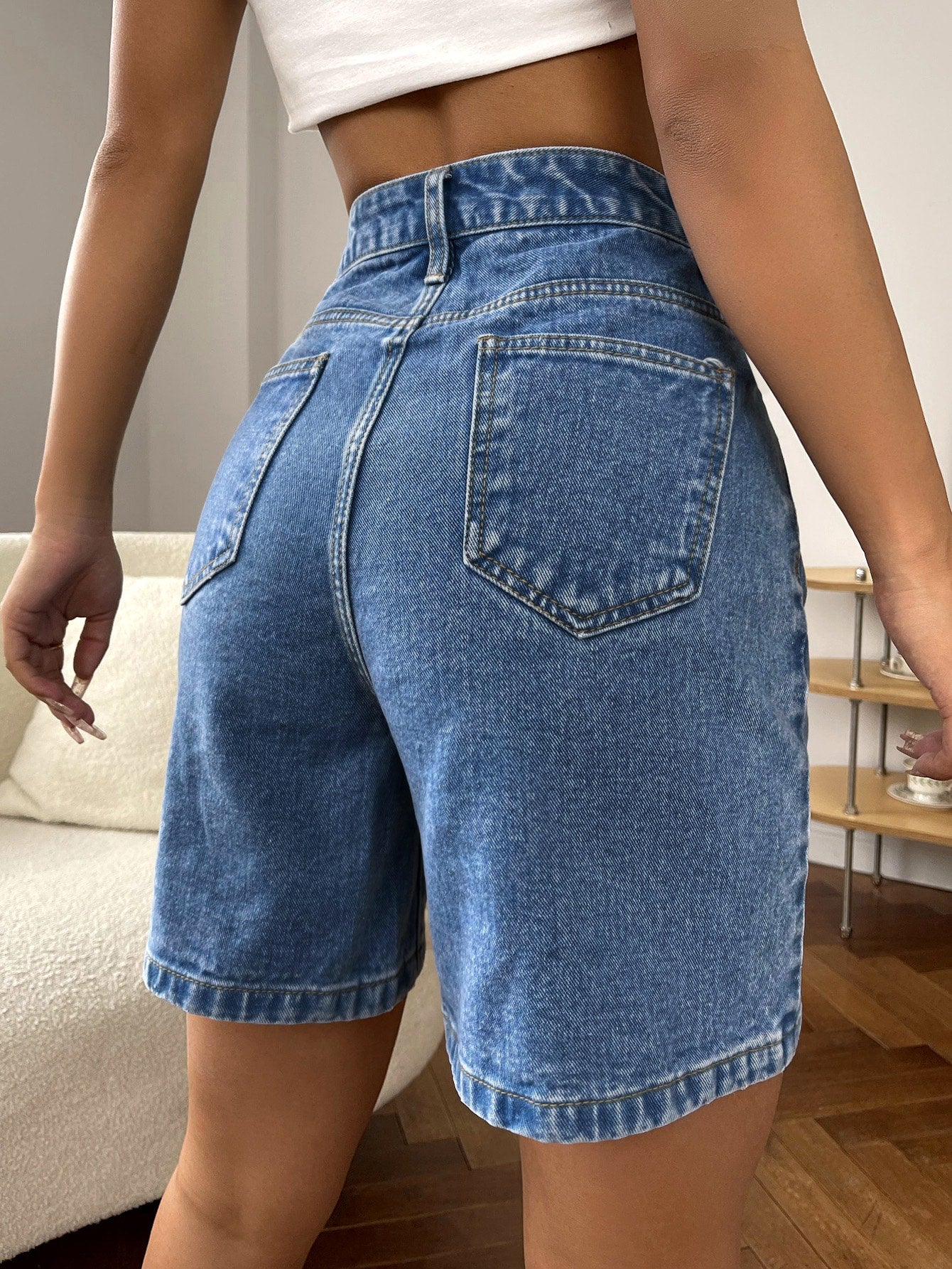 EZwear High Waist Wide Leg Denim Shorts