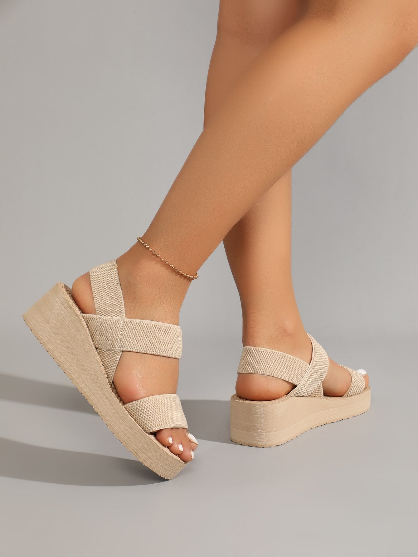 Women Minimalist Ankle Strap Slingback Wedge Sandals