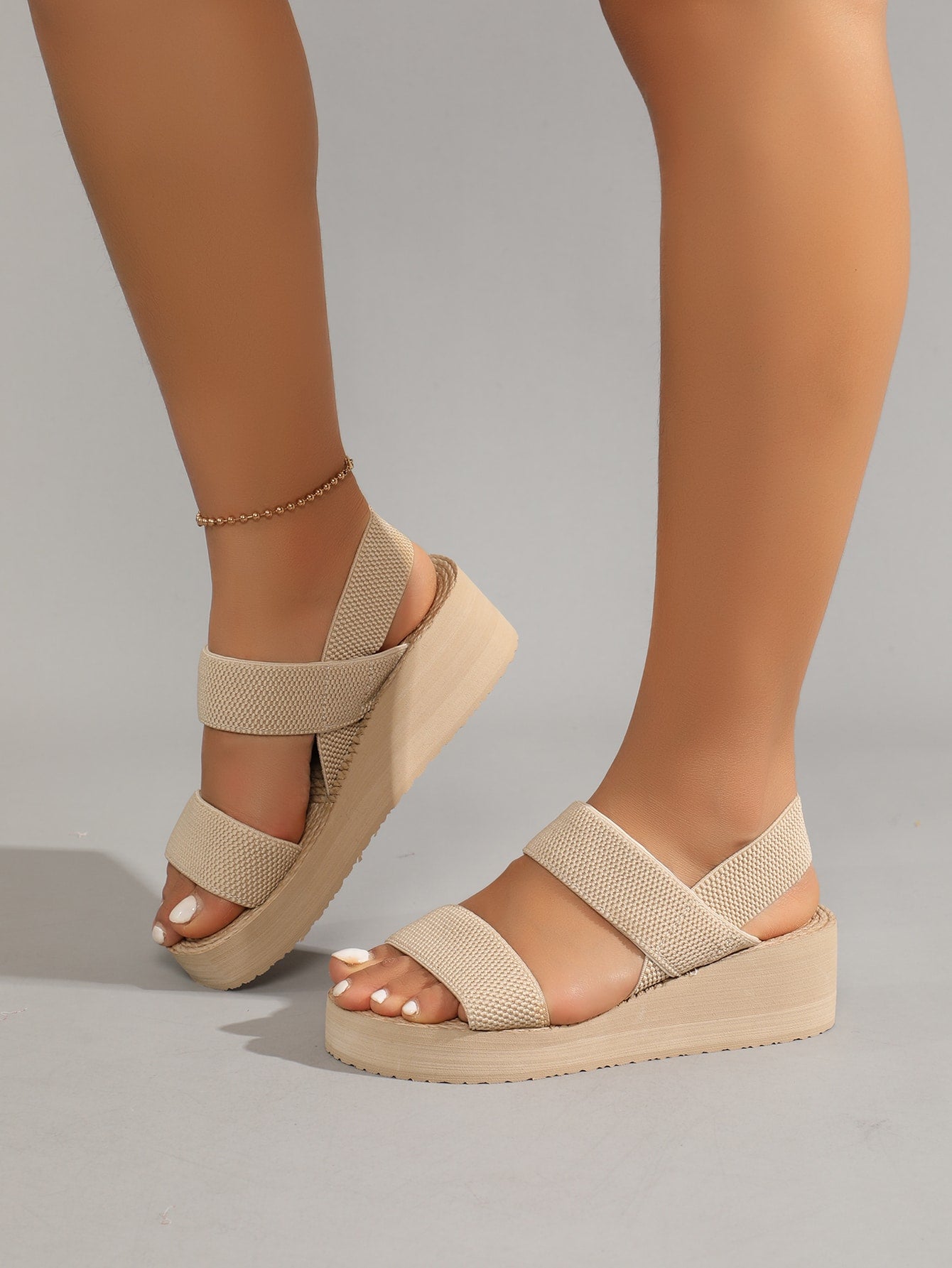 Women Minimalist Ankle Strap Slingback Wedge Sandals