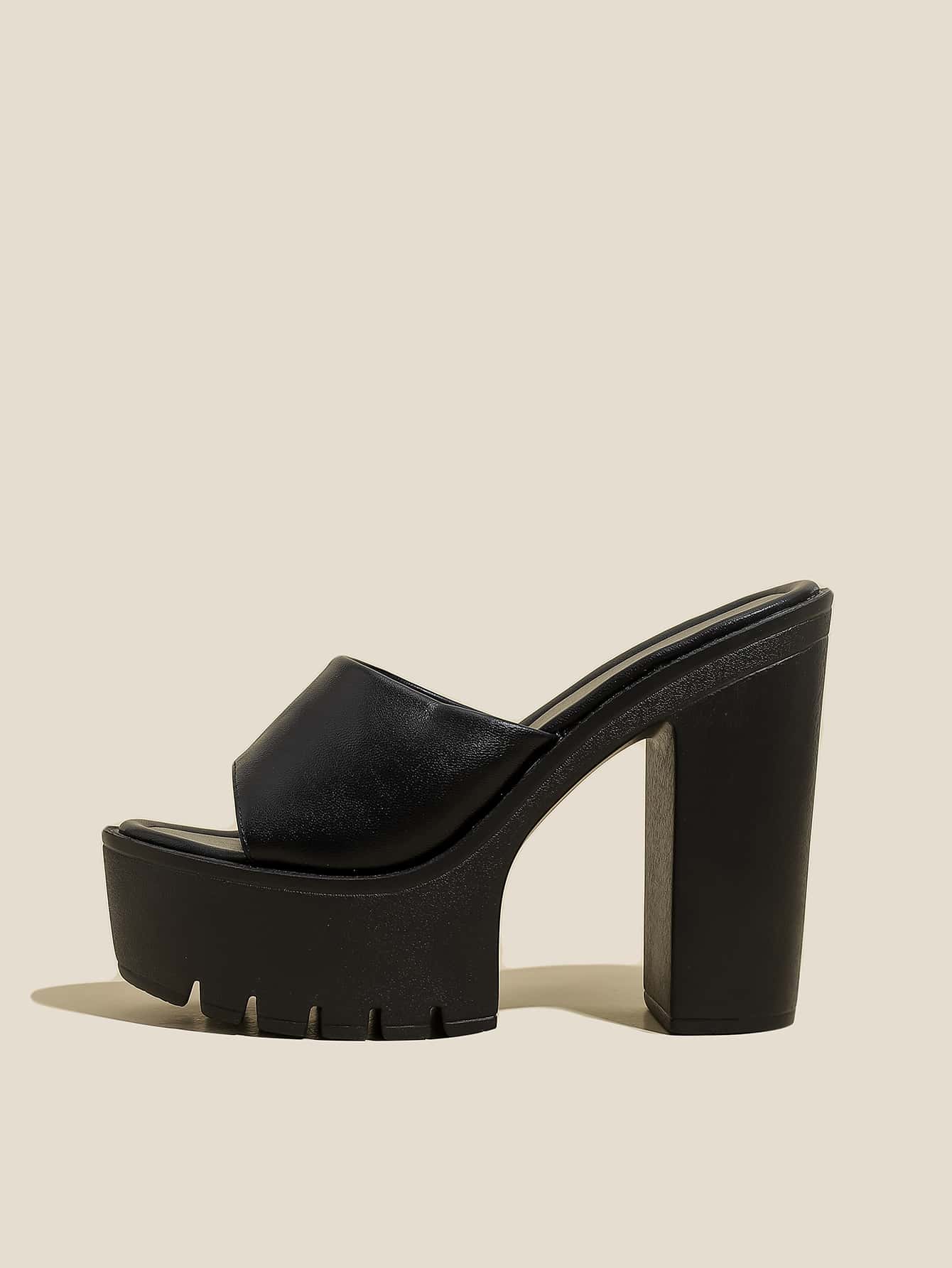 Elegant Khaki Sandals For Women, Minimalist Platform Chunky Heeled Mule Sandals