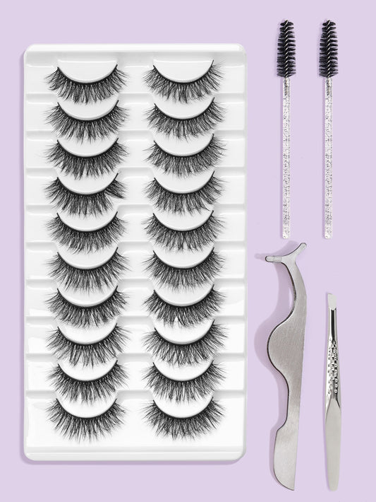 10pairs Natural False Eyelashes & 4pcs Tool Set