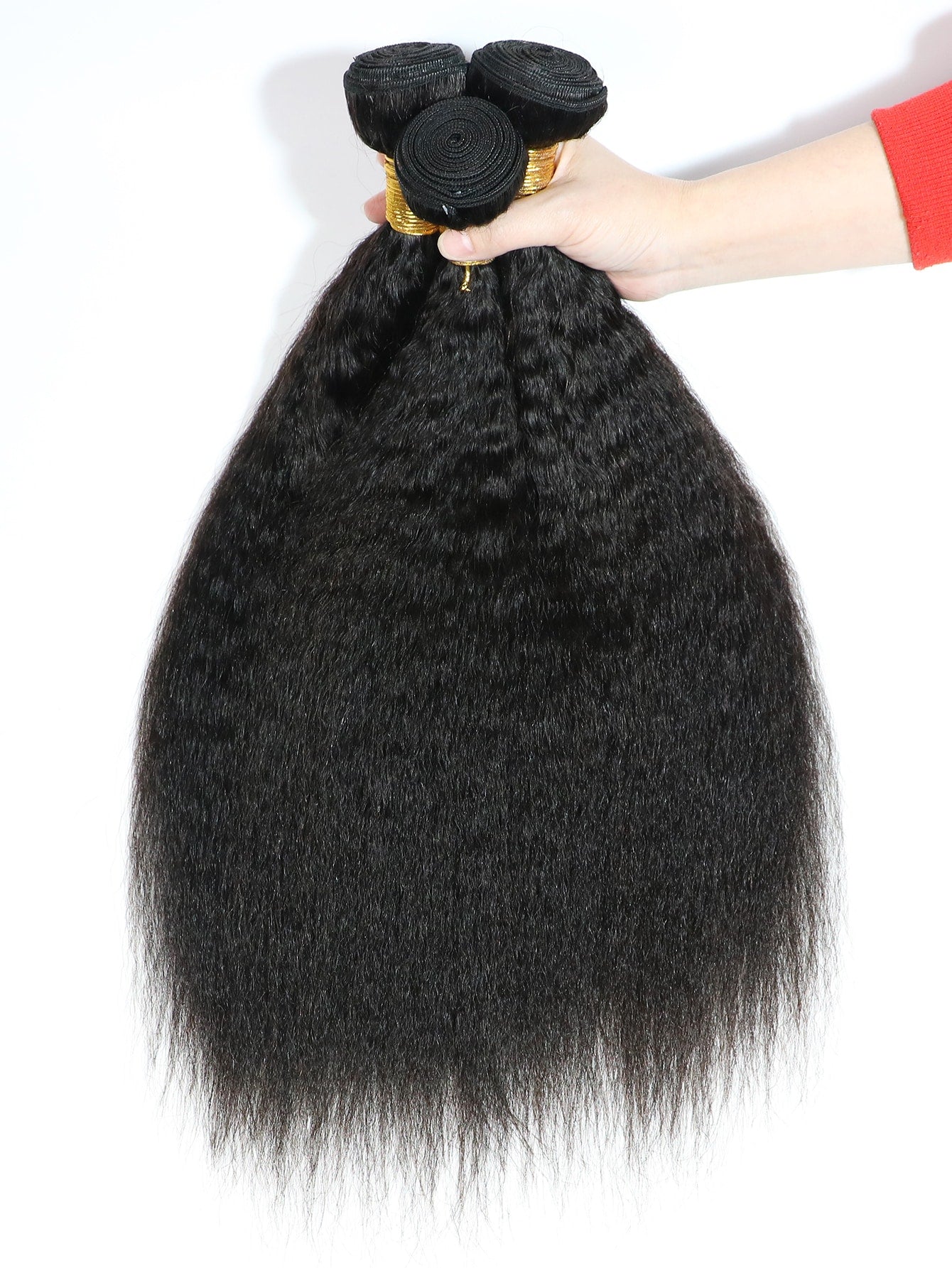 3pcs Yaki Straight Bundles Human Hair 100% Unprocessed Virgin Human Hair Kinky Straight Wave 3 Bundles Hair Extensions for Women Natural Black Color