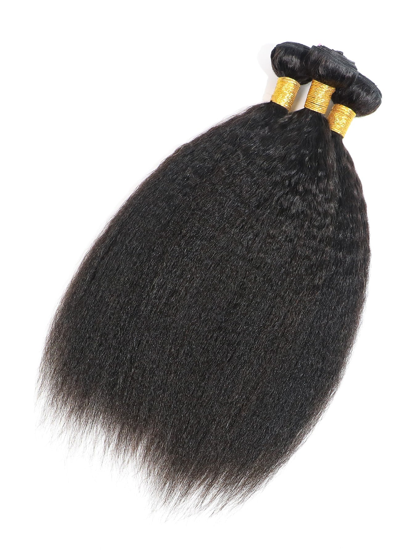 3pcs Yaki Straight Bundles Human Hair 100% Unprocessed Virgin Human Hair Kinky Straight Wave 3 Bundles Hair Extensions for Women Natural Black Color