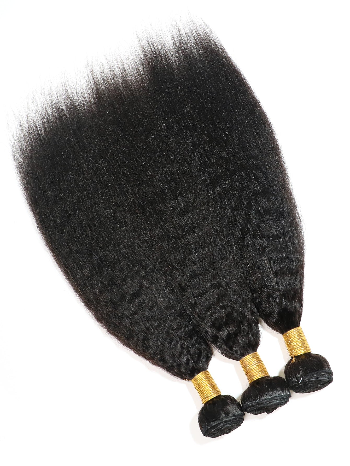 3pcs Yaki Straight Bundles Human Hair 100% Unprocessed Virgin Human Hair Kinky Straight Wave 3 Bundles Hair Extensions for Women Natural Black Color