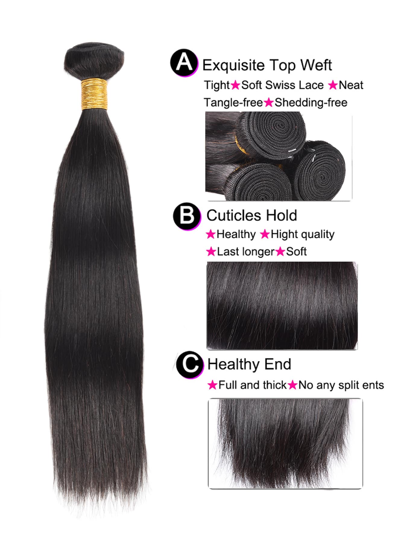 Virgin Hair Bundle Silky Straight Natural Black Color Cuticle Aligned One Hair Donor Virgin Human Hair Weave