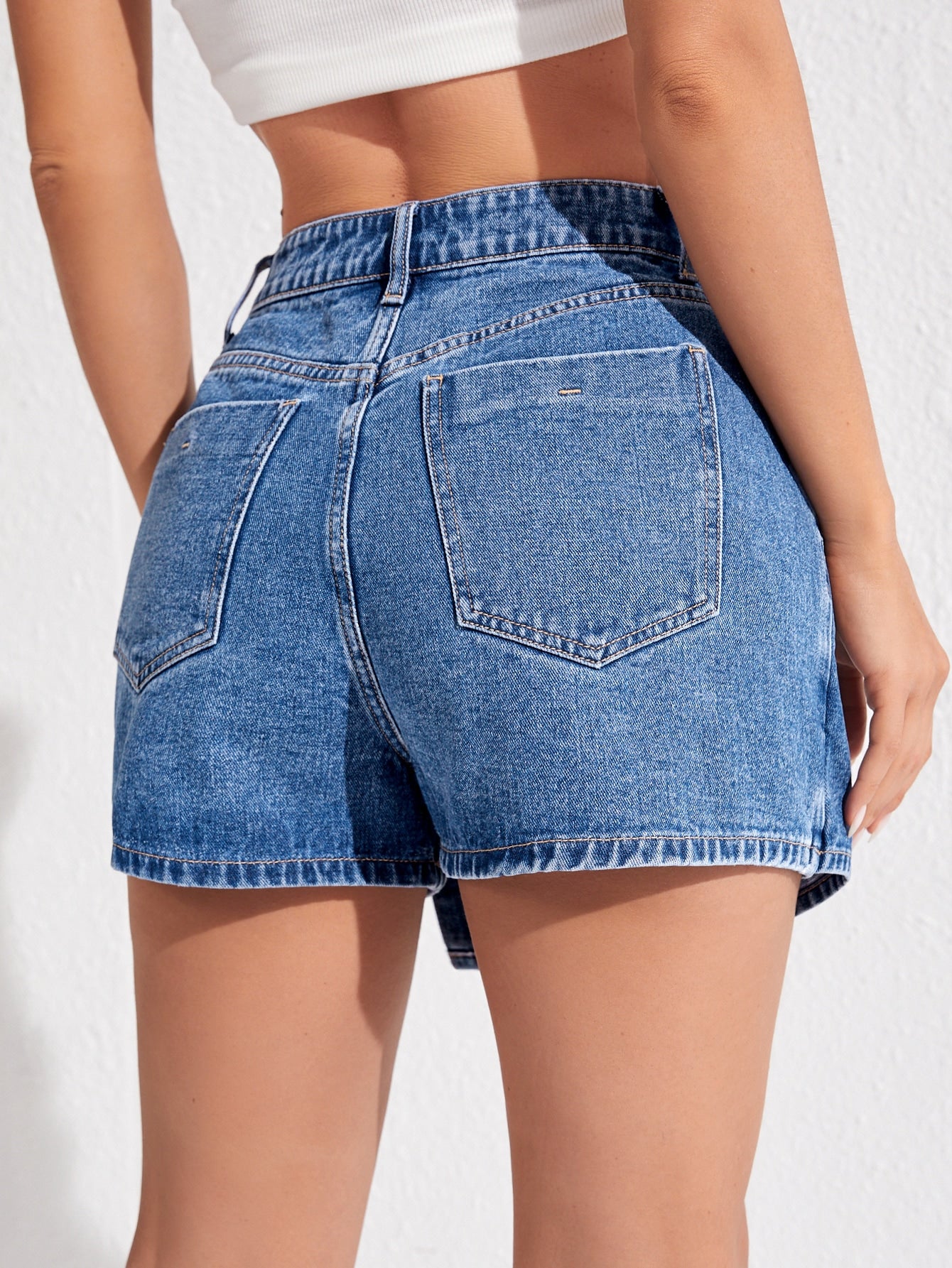 High Waist Button Front Denim Skort