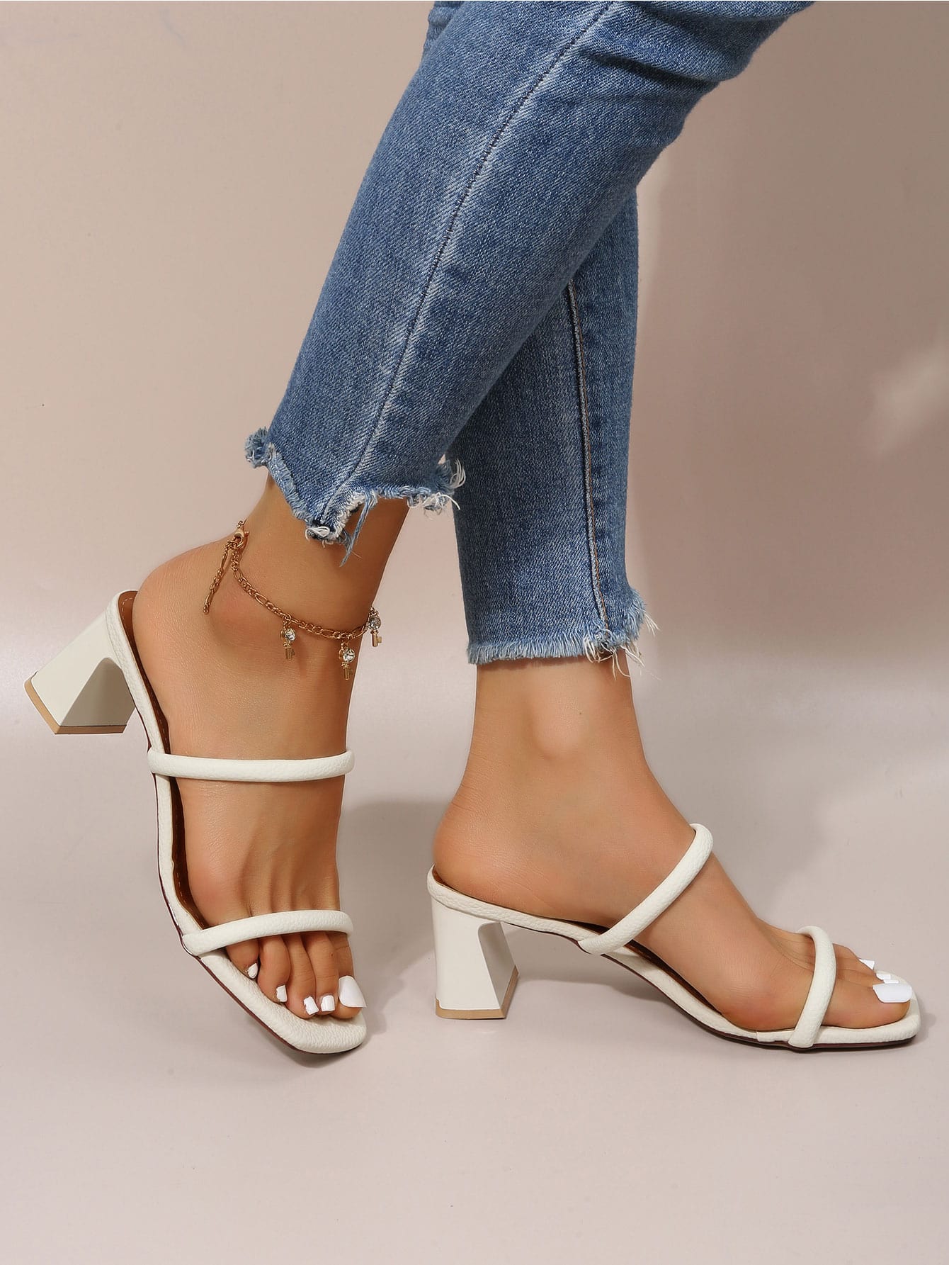 Women Minimalist Chunky Heeled Mule Sandals, Elegant Summer Heeled Sandals