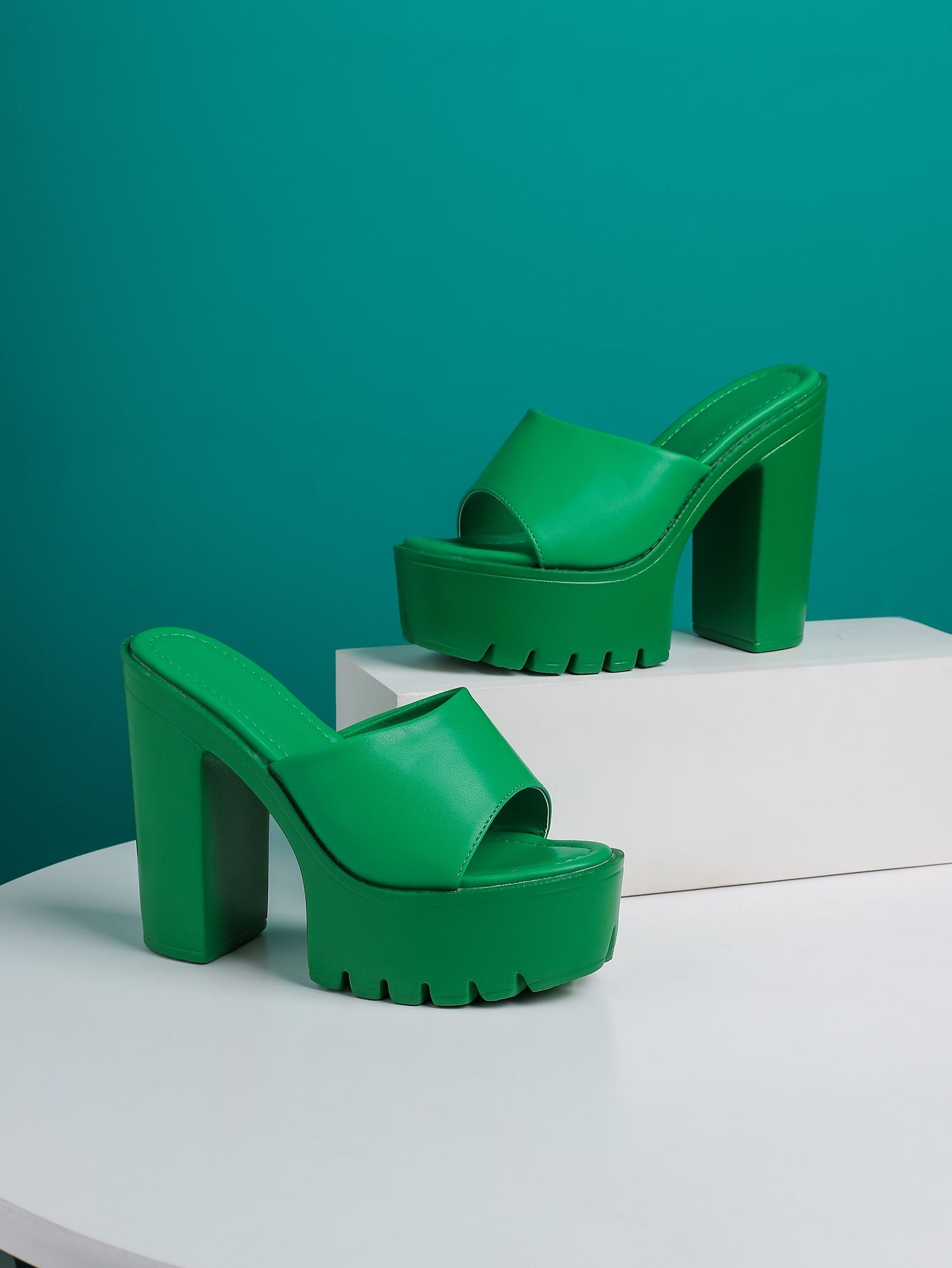 Elegant Khaki Sandals For Women, Minimalist Platform Chunky Heeled Mule Sandals