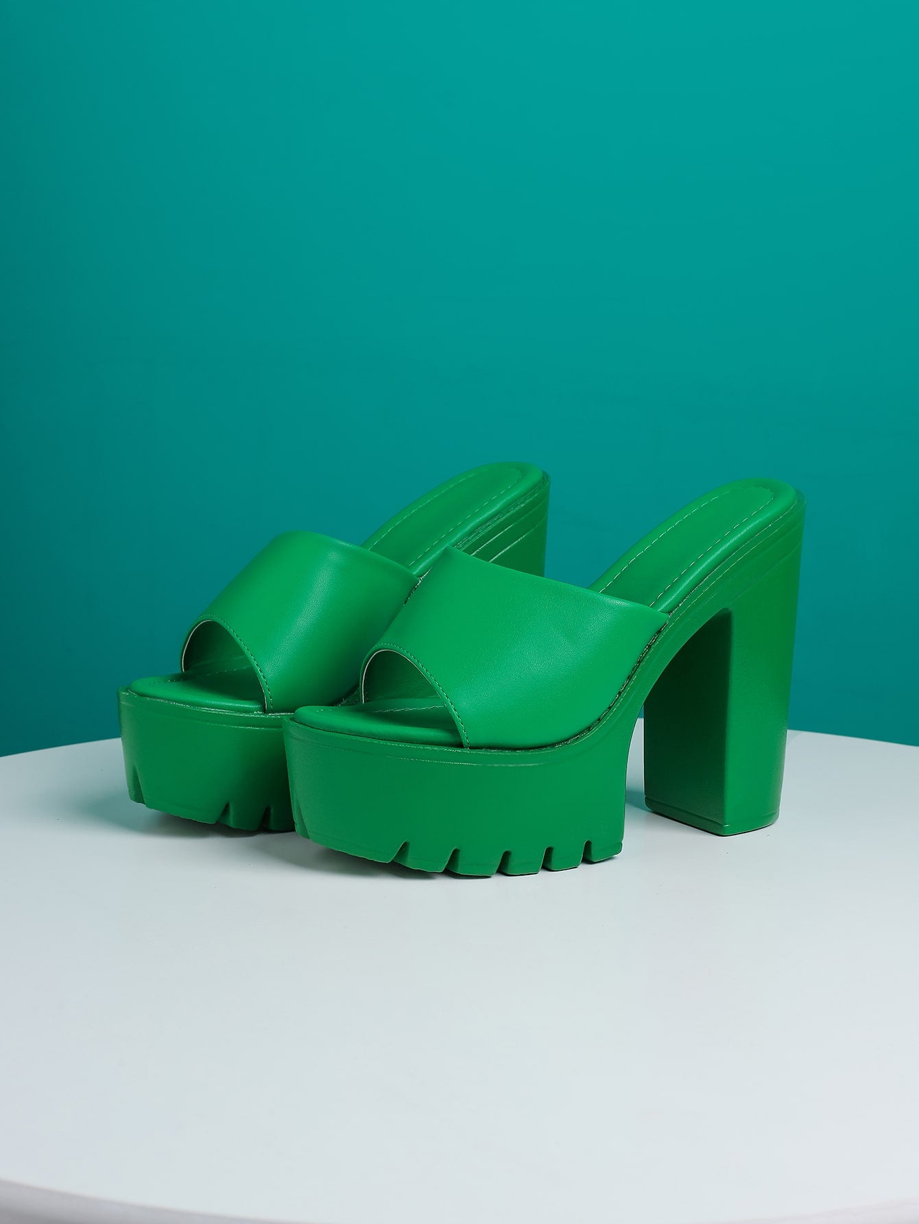 Elegant Khaki Sandals For Women, Minimalist Platform Chunky Heeled Mule Sandals