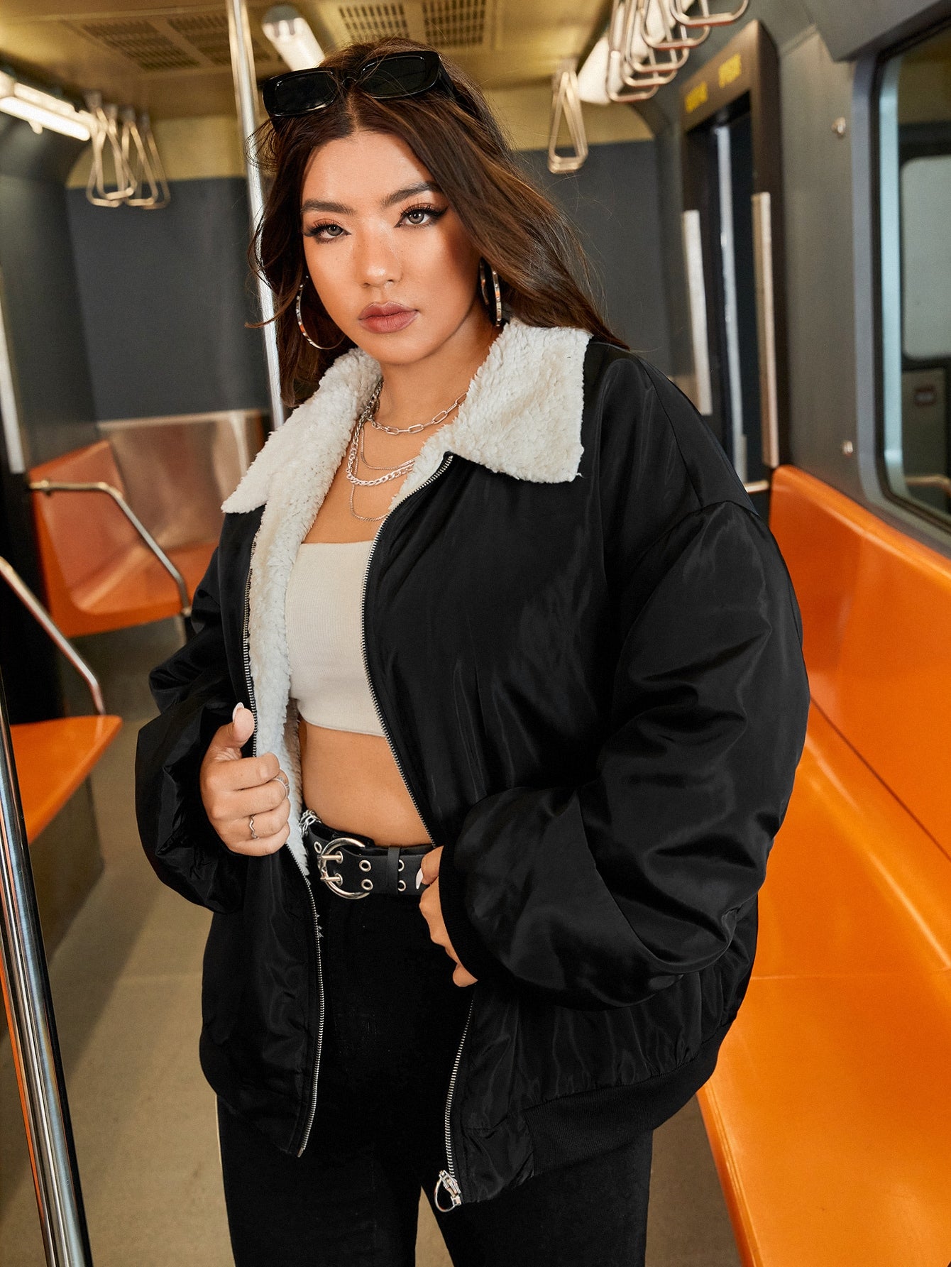 EZwear Plus Teddy Lined Drop Shoulder Jacket