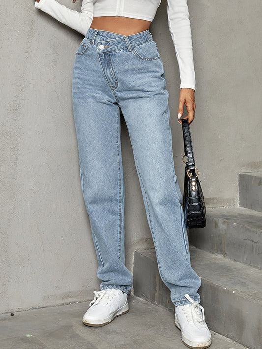 Frenchy Stepped Waist Straight Leg Jeans