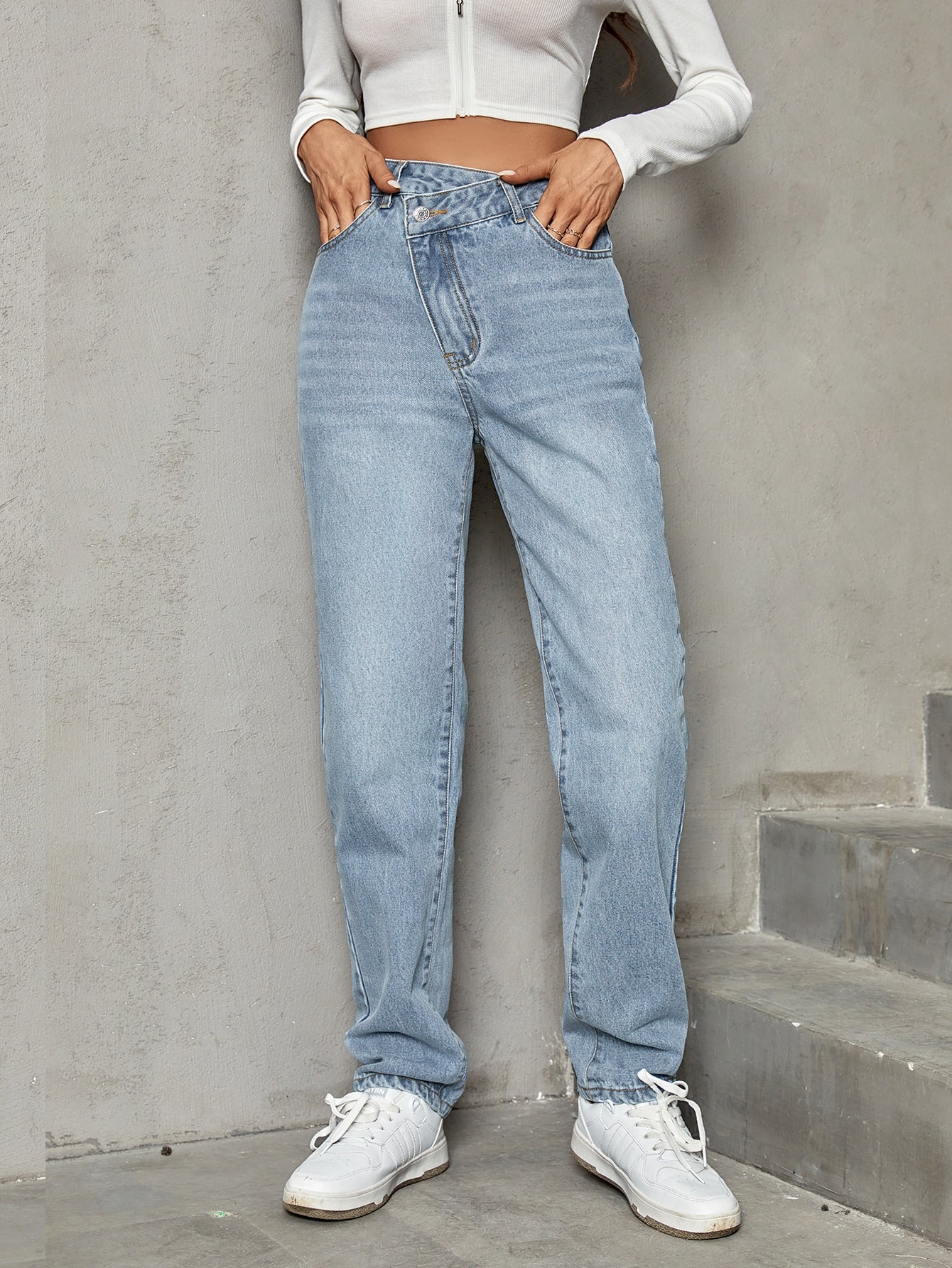 Frenchy Stepped Waist Straight Leg Jeans