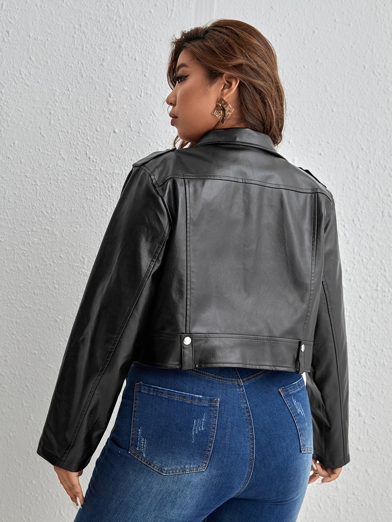 Essnce Plus Zip Up PU Leather Moto Jacket