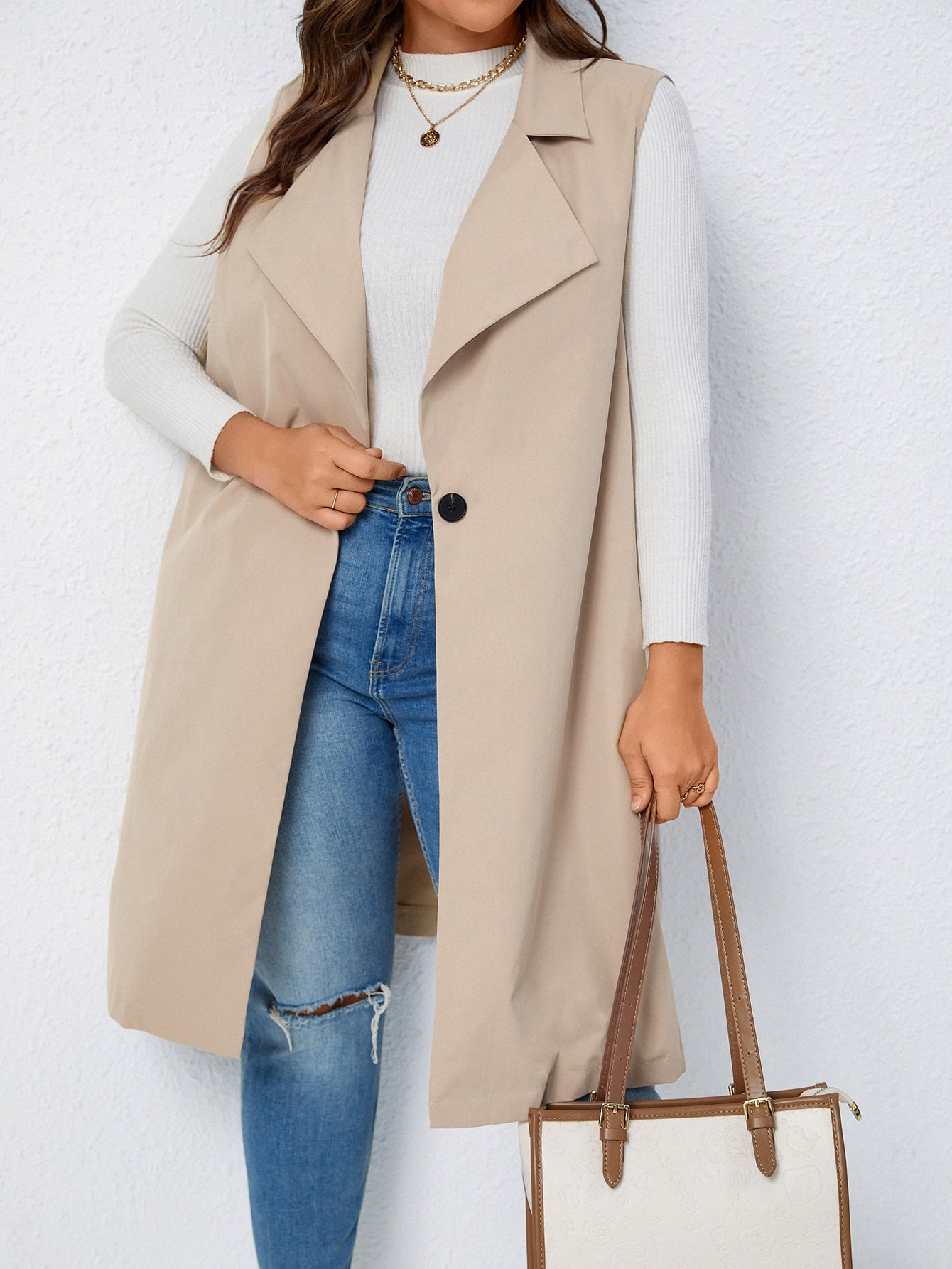 LUNE Plus Lapel Neck Single Button Vest Coat