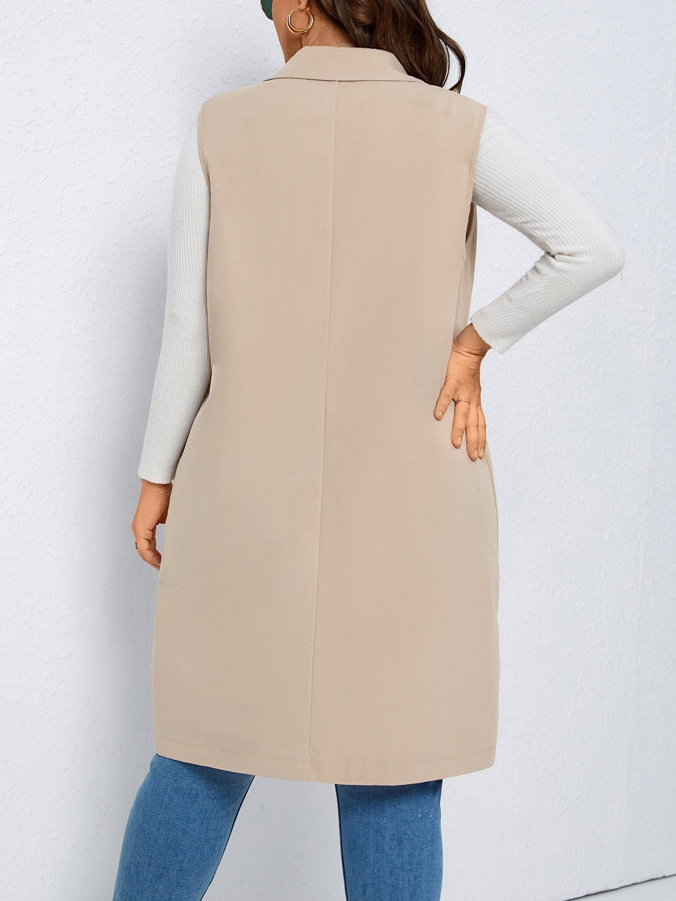 LUNE Plus Lapel Neck Single Button Vest Coat