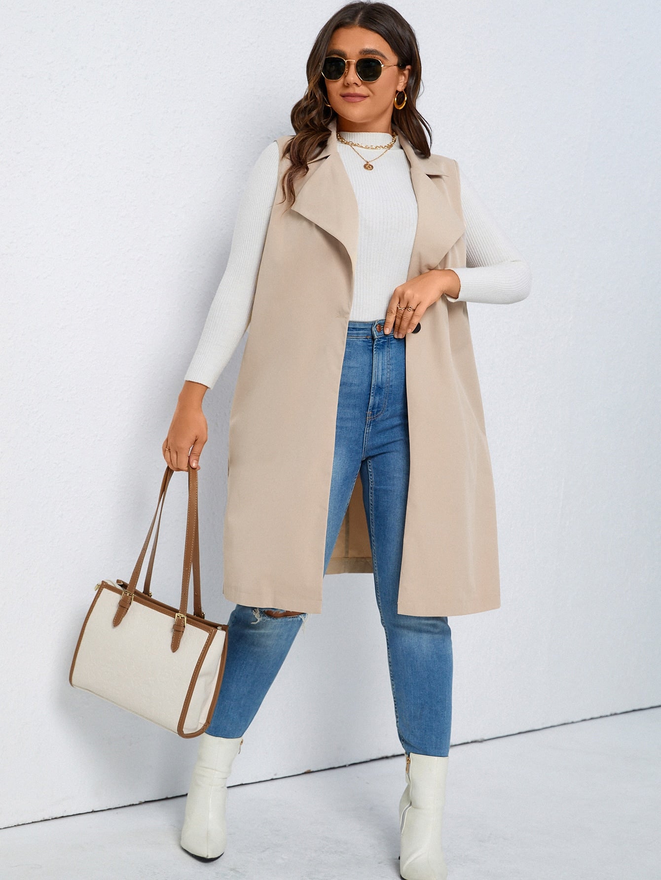 LUNE Plus Lapel Neck Single Button Vest Coat