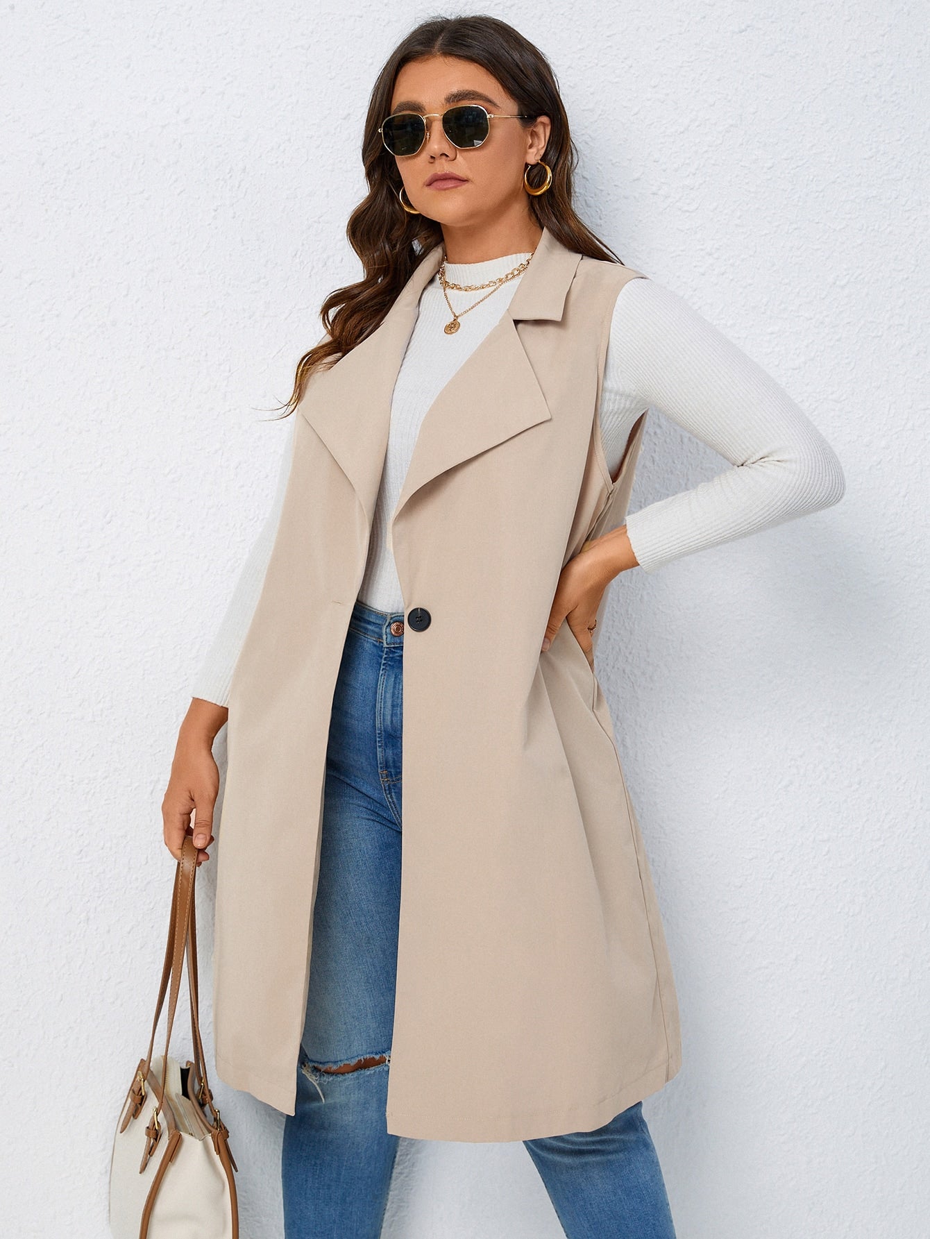 LUNE Plus Lapel Neck Single Button Vest Coat