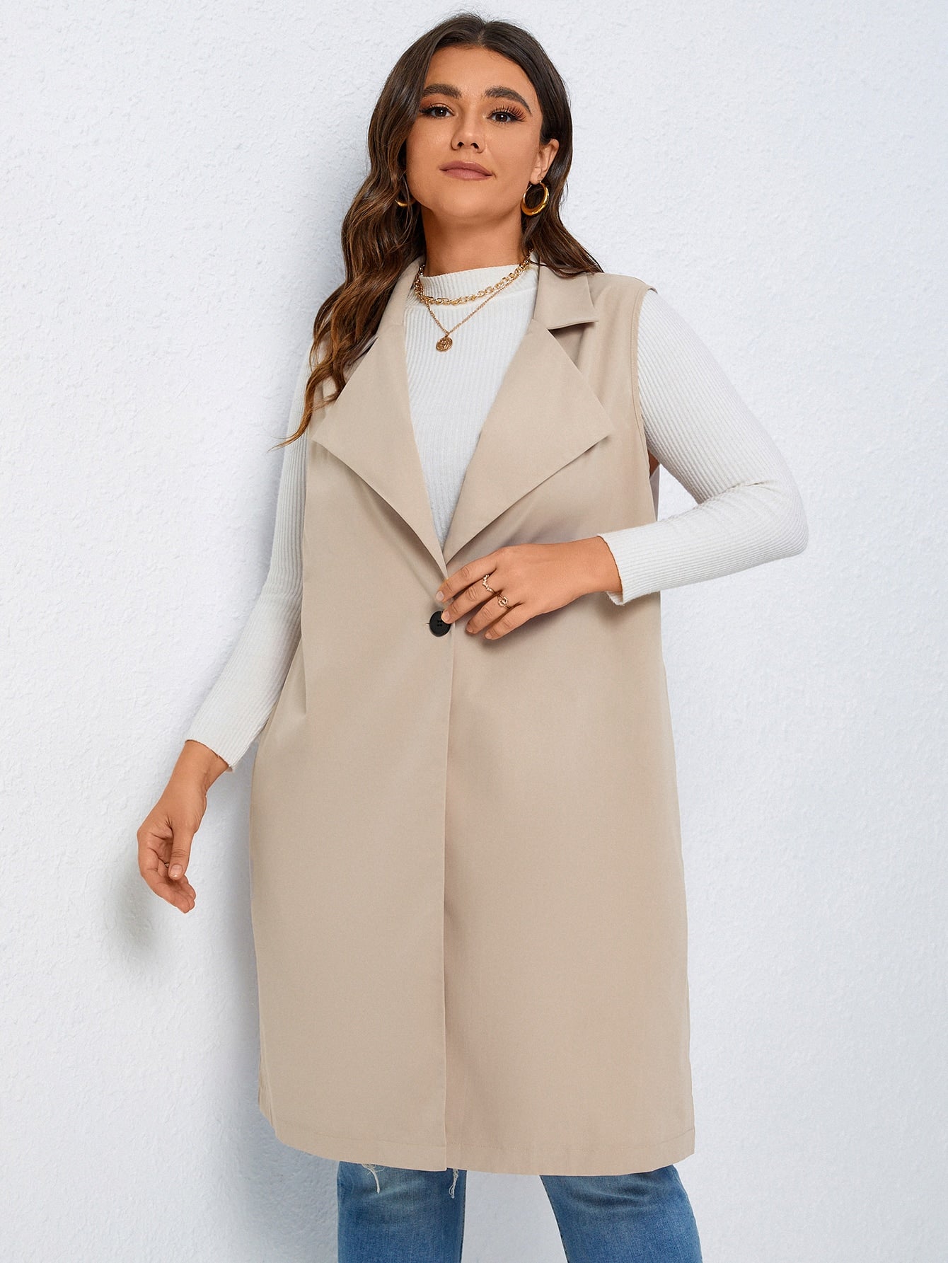 LUNE Plus Lapel Neck Single Button Vest Coat