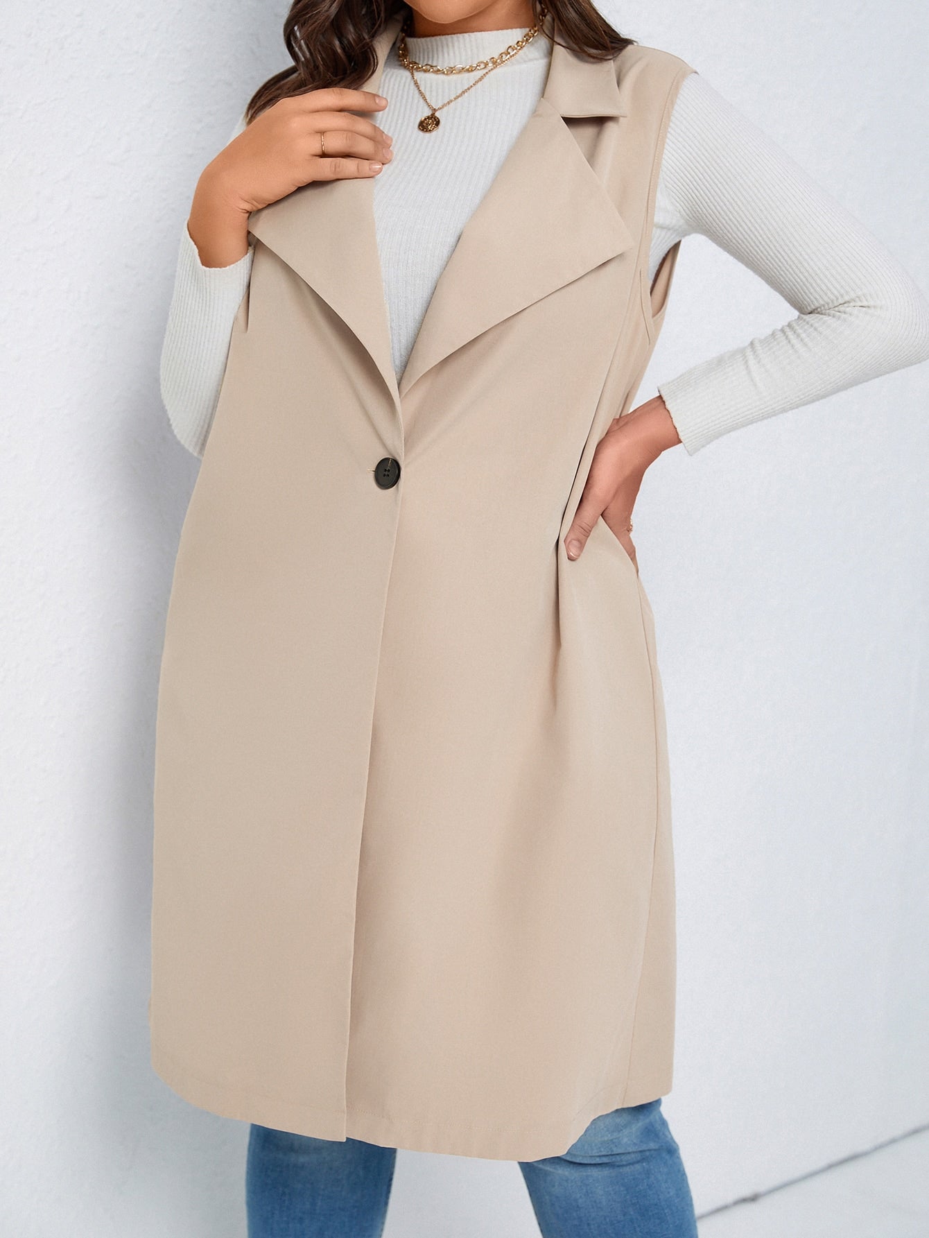 LUNE Plus Lapel Neck Single Button Vest Coat