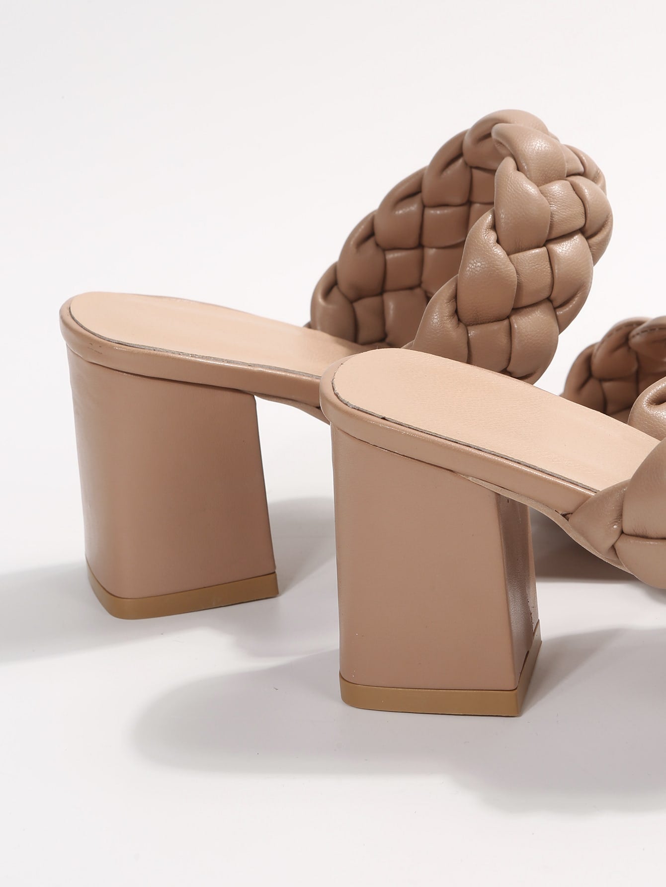 Vacation Apricot Sandals For Women, Braided Detail Chunky Heeled Mule Sandals