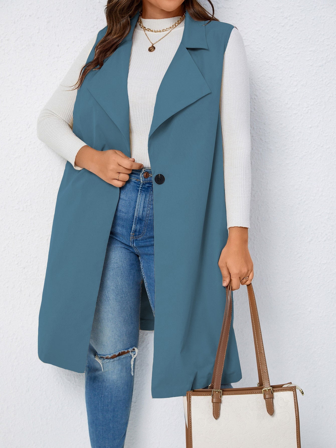 LUNE Plus Lapel Neck Single Button Vest Coat