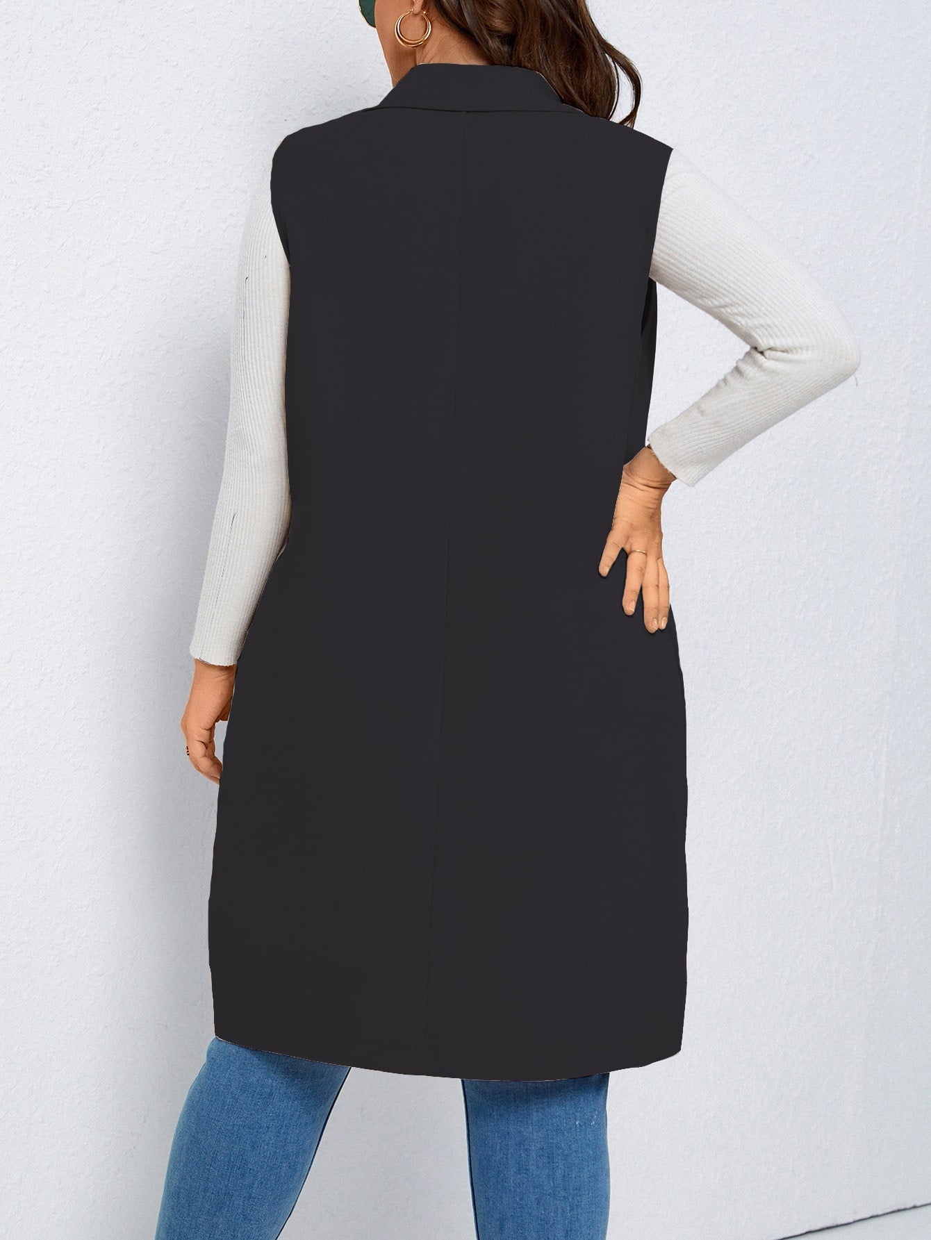 LUNE Plus Lapel Neck Single Button Vest Coat