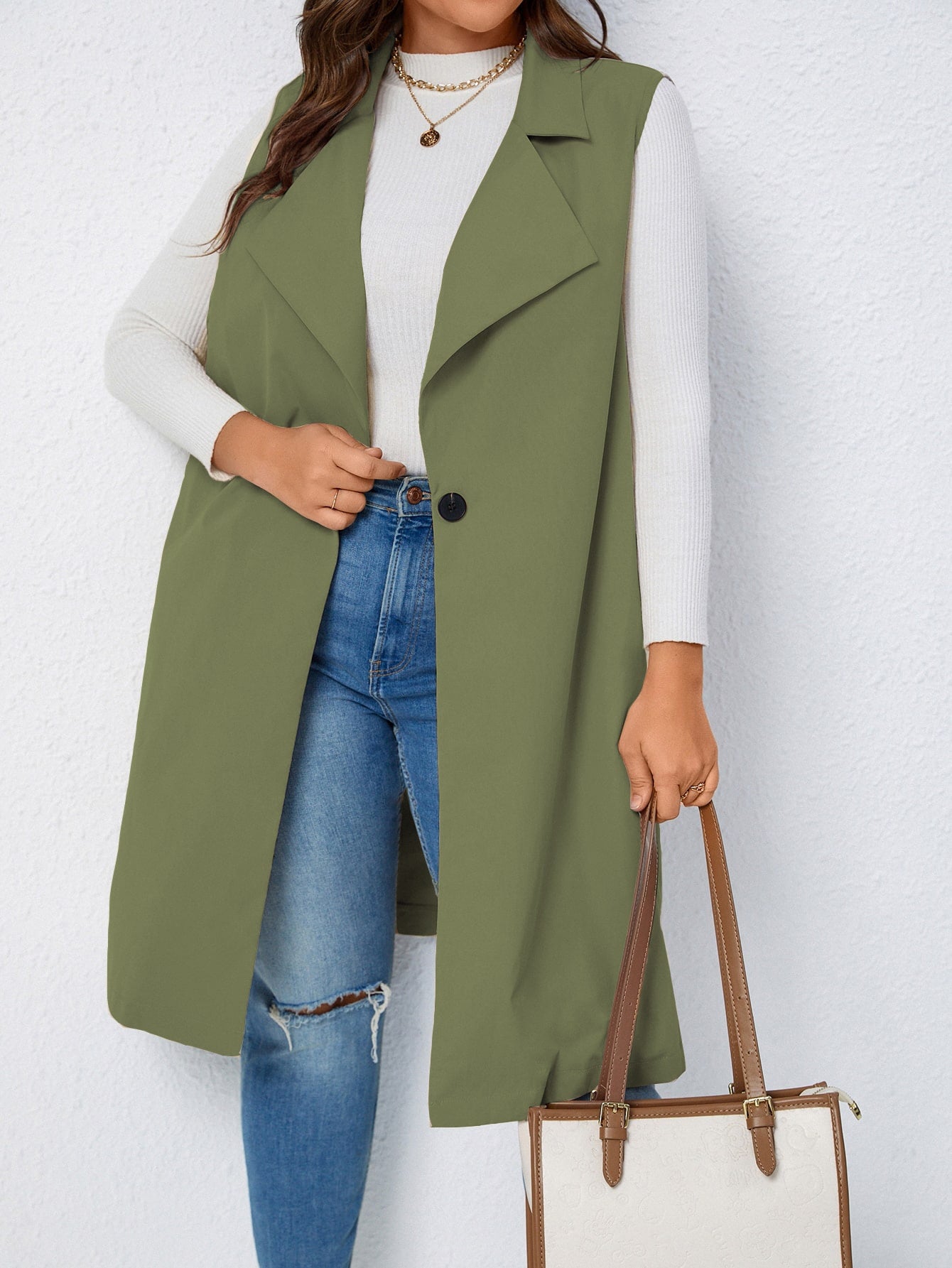 LUNE Plus Lapel Neck Single Button Vest Coat