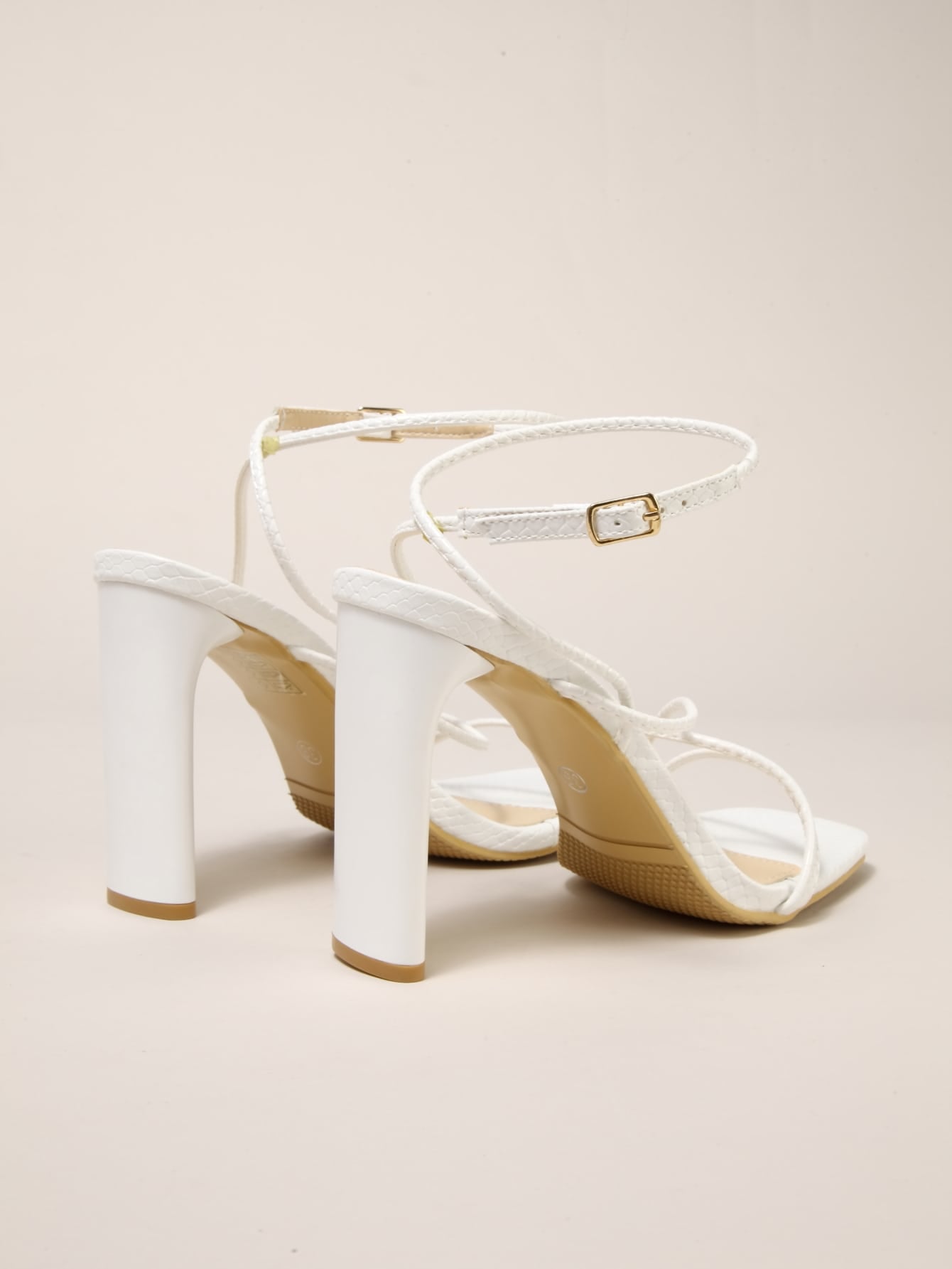 Women Snakeskin Embossed Chunky Heeled Ankle Strap Black Sandals For Women With Tie Strap Around Ankle